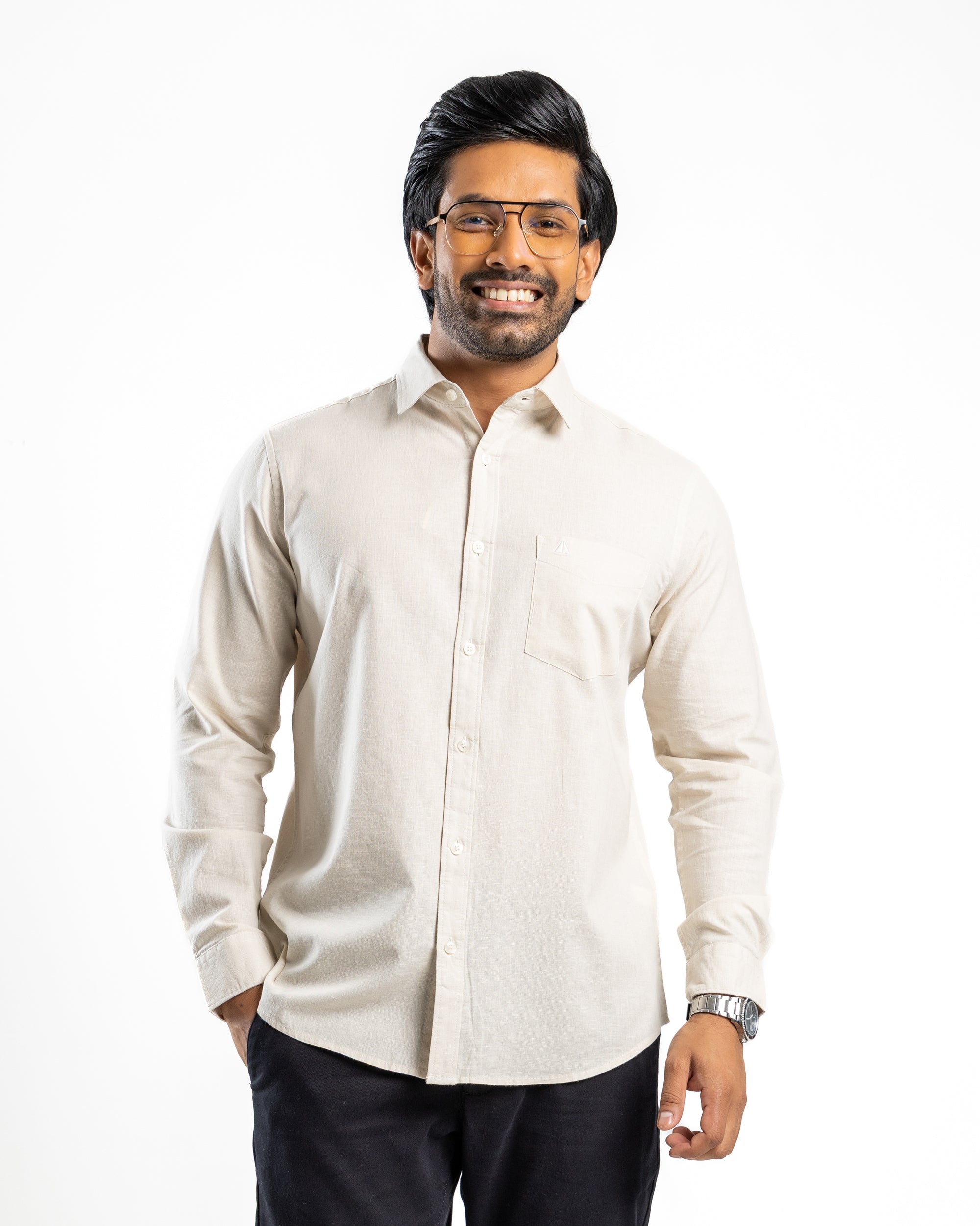 AnationZ Heritage Linen Slub Long Sleeve Shirt - Aged Ivory Sri Lanka
