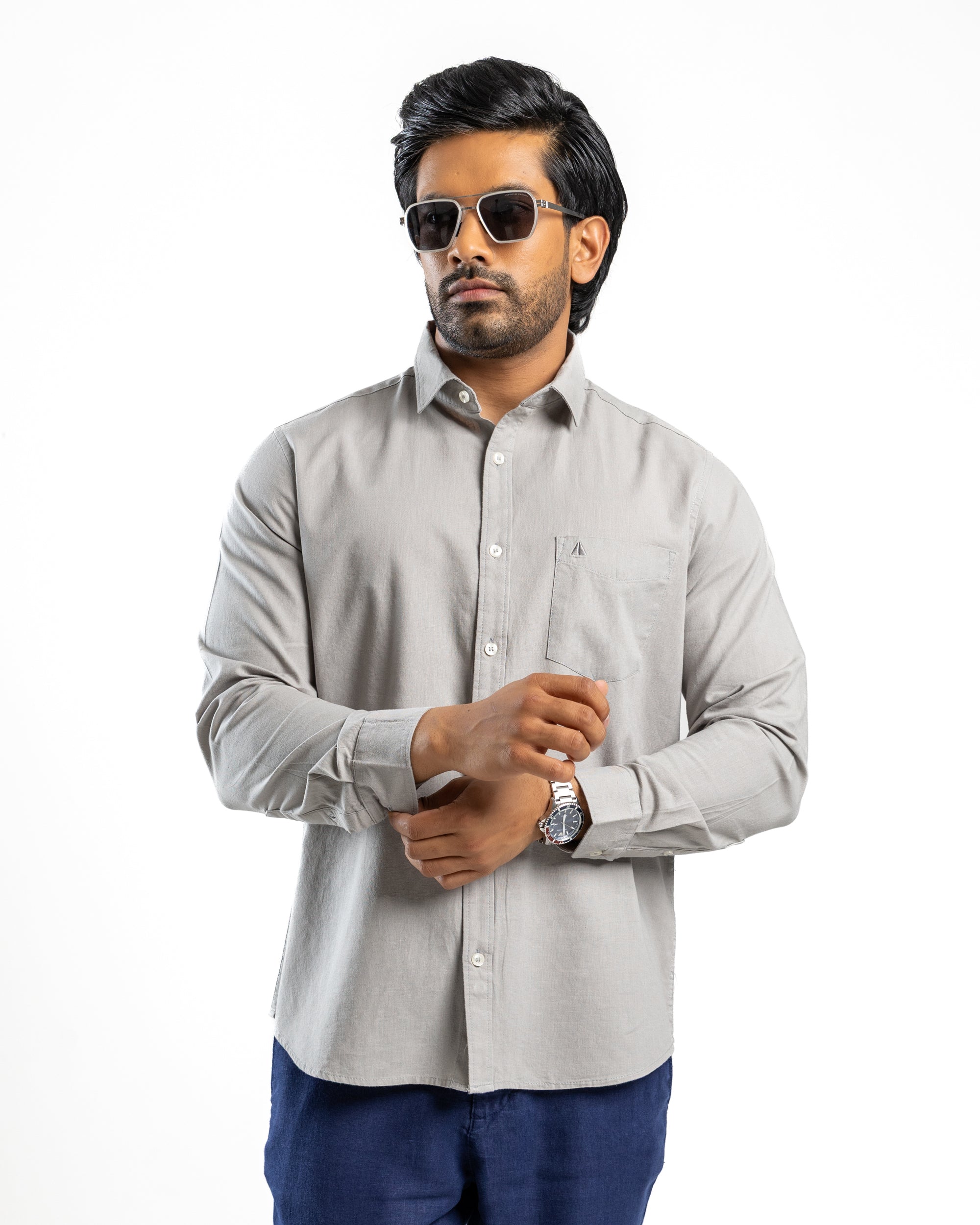 AnationZ Heritage Linen Slub Long Sleeve Shirt - Storm Dust Sri Lanka