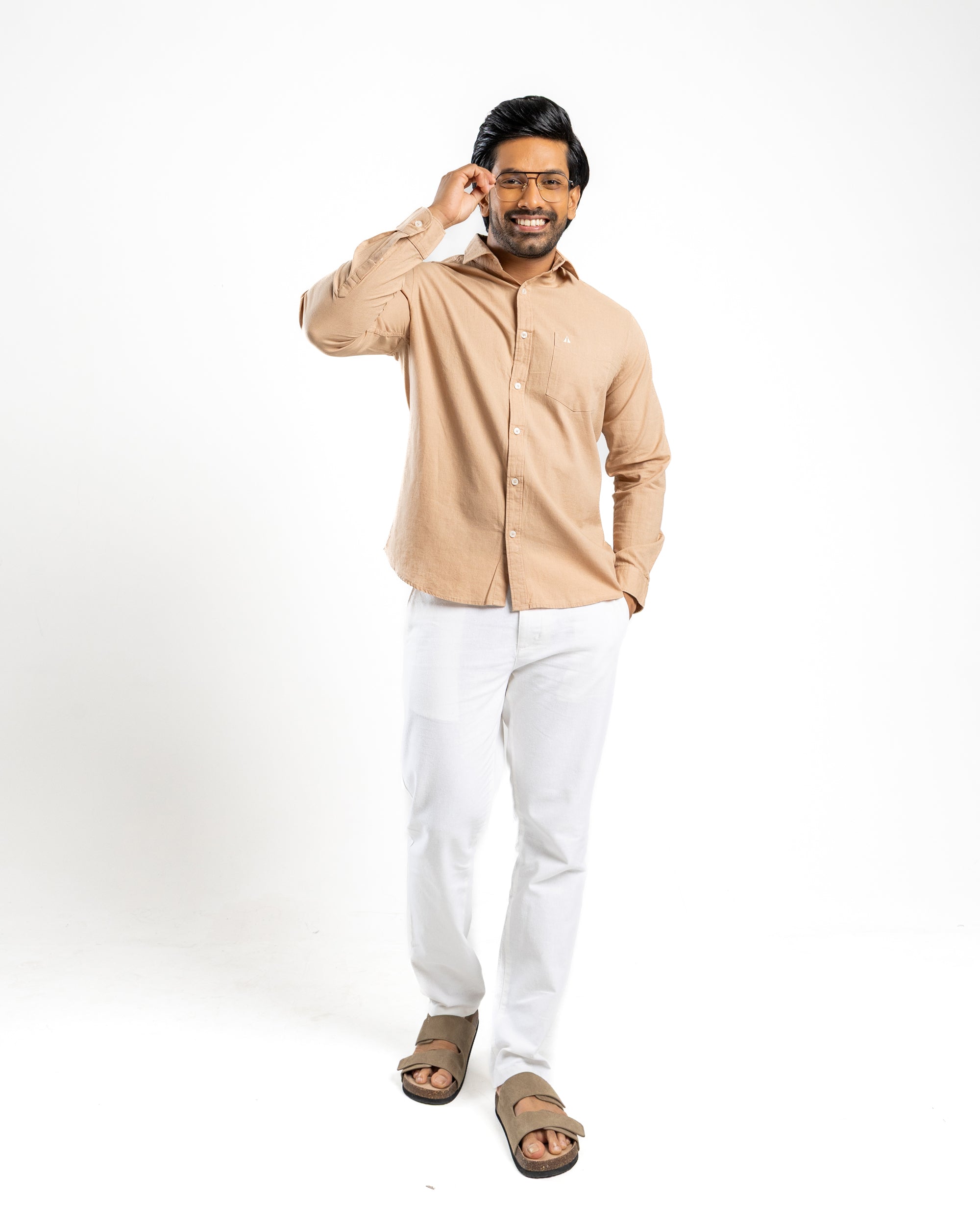AnationZ Heritage Linen Slub Long Sleeve Shirt - Warm Tobacco Sri Lanka
