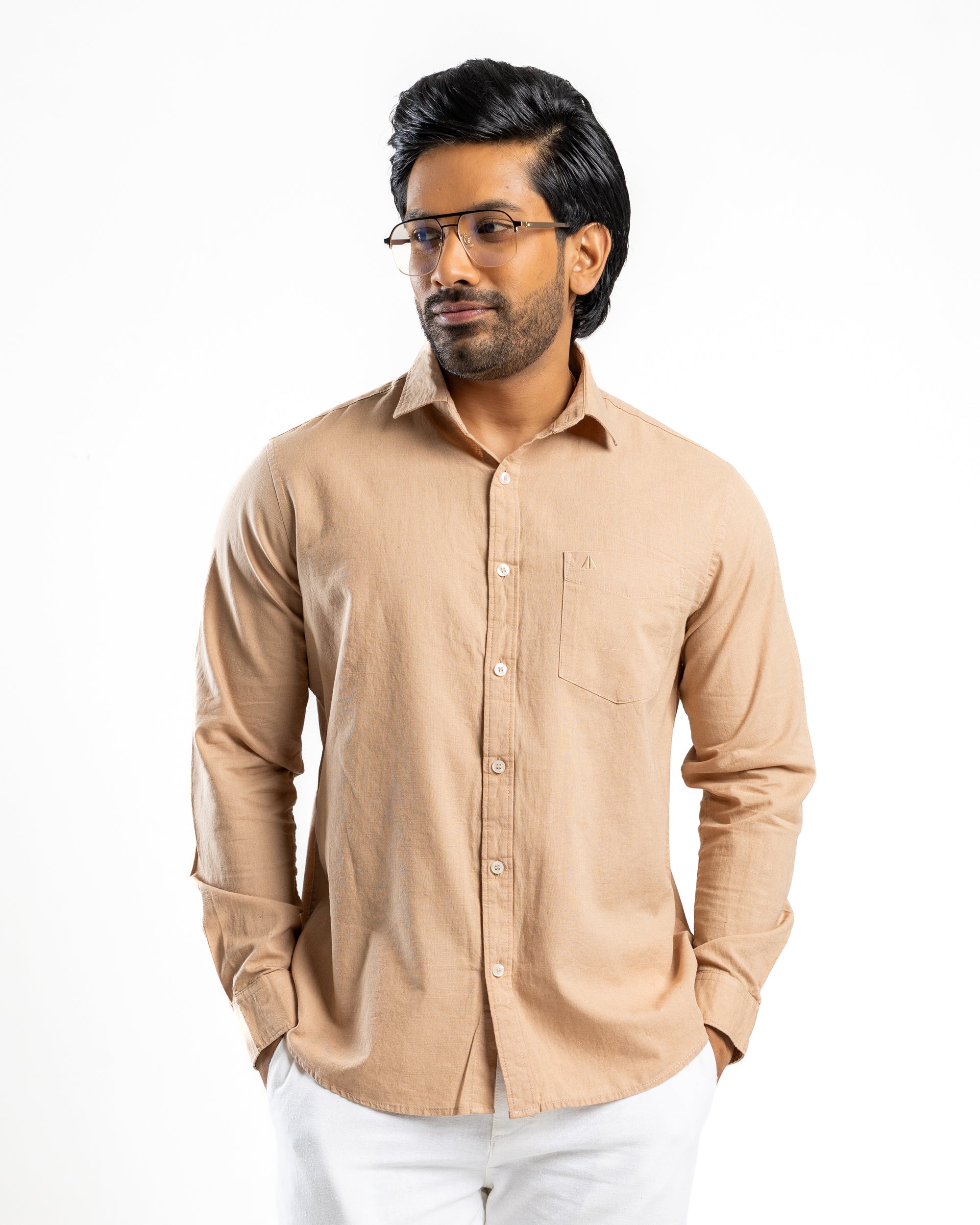 AnationZ Heritage Linen Slub Long Sleeve Shirt - Warm Tobacco Sri Lanka