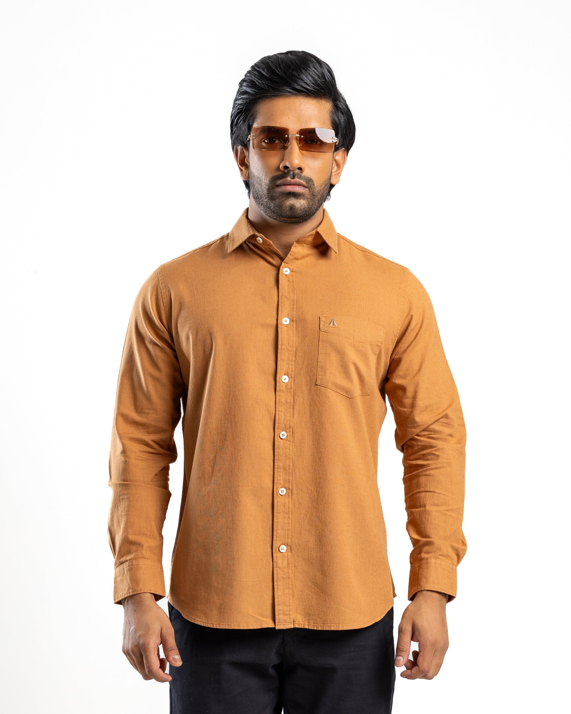 AnationZ Heritage Linen Slub Long Sleeve Shirt - Burnished Amber Sri Lanka

