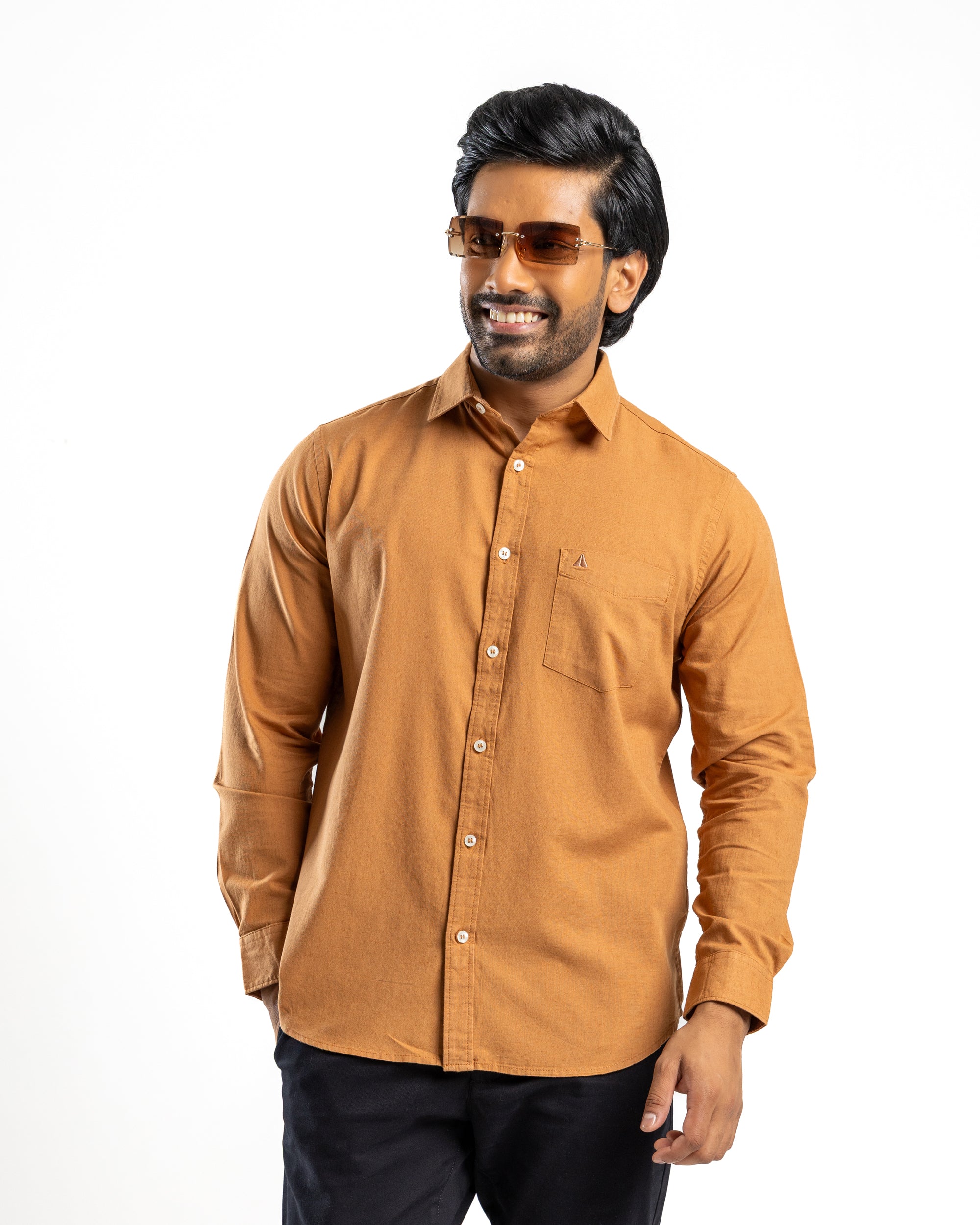 AnationZ Heritage Linen Slub Long Sleeve Shirt - Burnished Amber Sri Lanka
