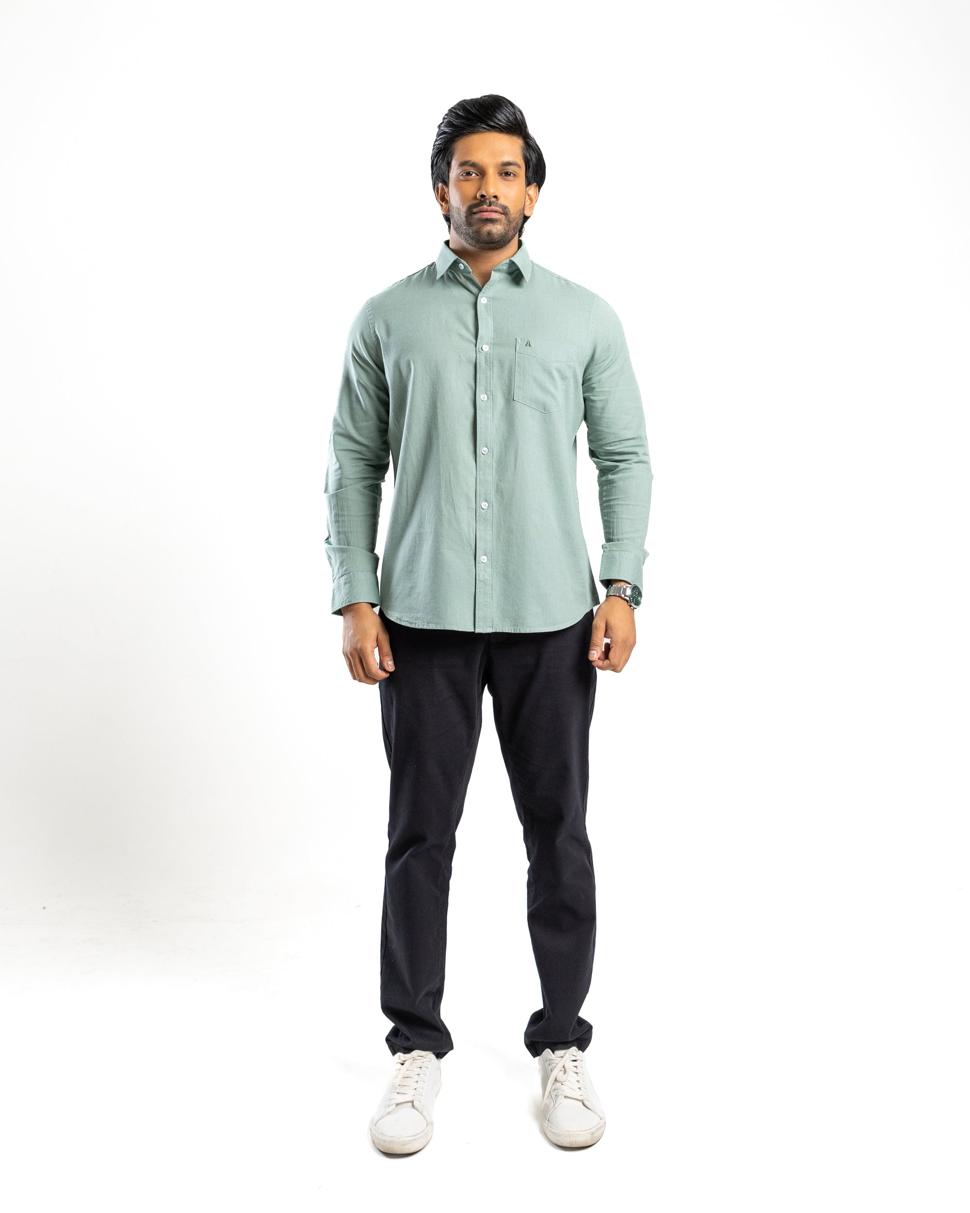 AnationZ Heritage Linen Slub Long Sleeve Shirt - Sage Breeze Sri Lanka