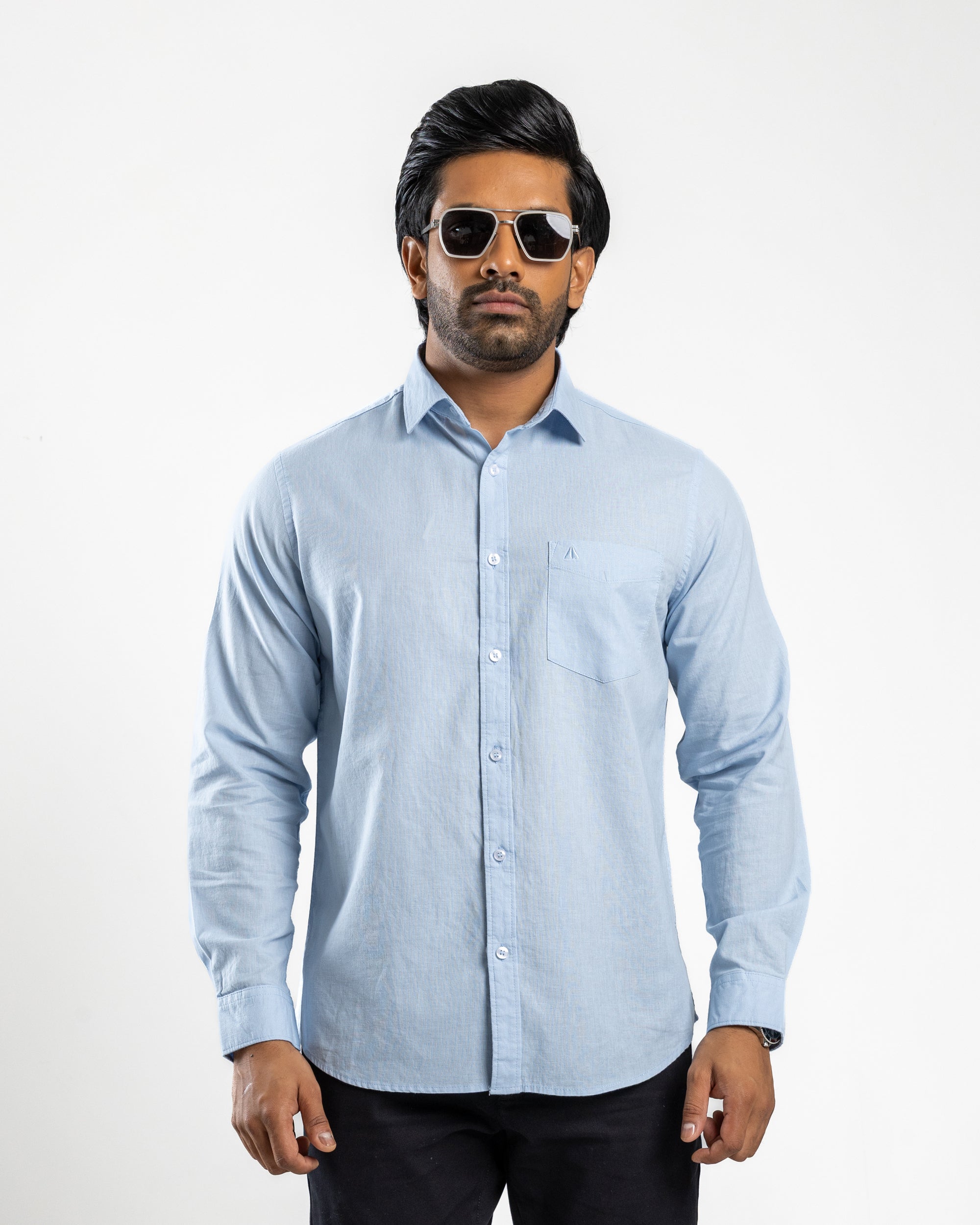 AnationZ Heritage Linen Slub Long Sleeve Shirt - Glacial Blue Sri Lanka
