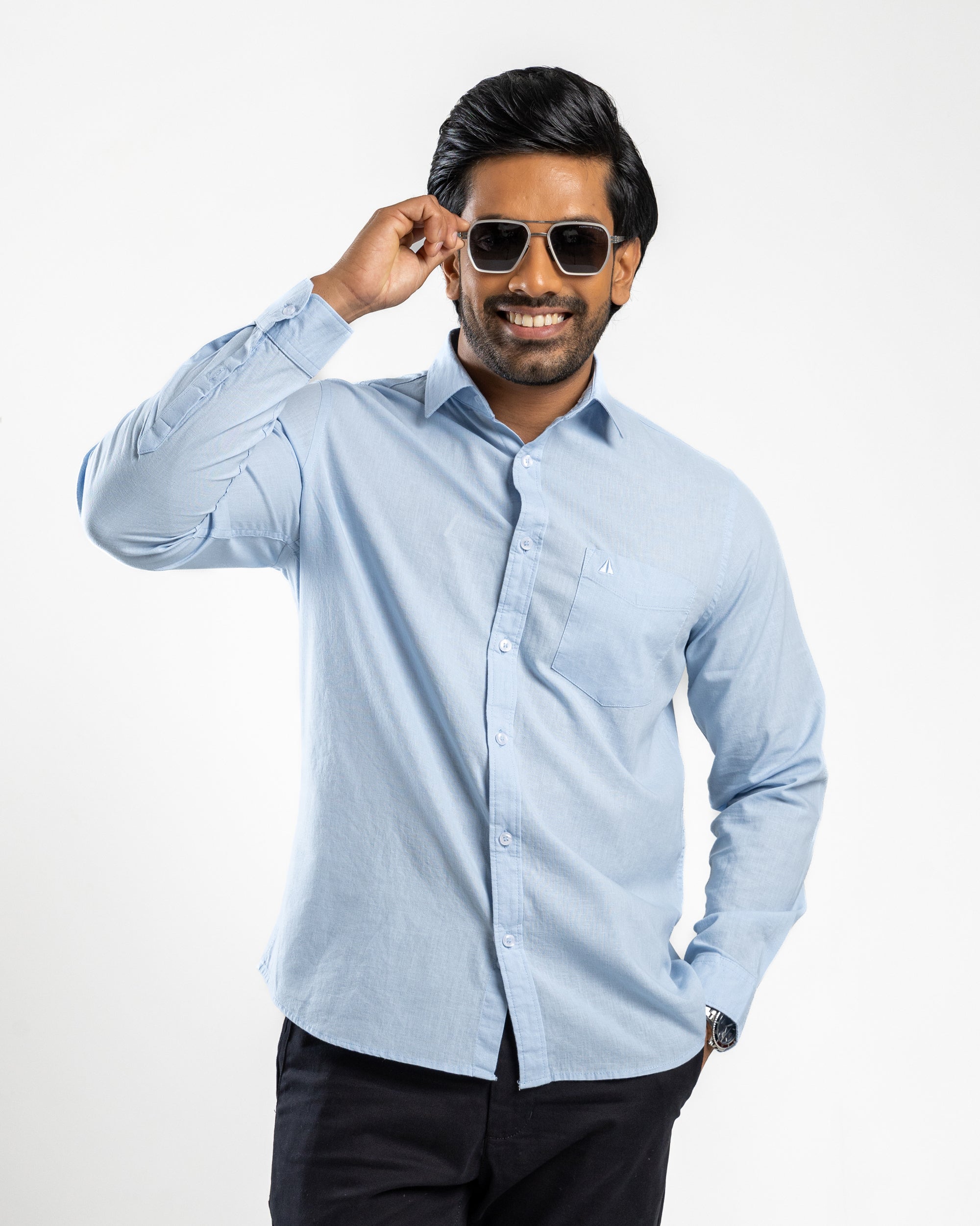 AnationZ Heritage Linen Slub Long Sleeve Shirt - Glacial Blue Sri Lanka
