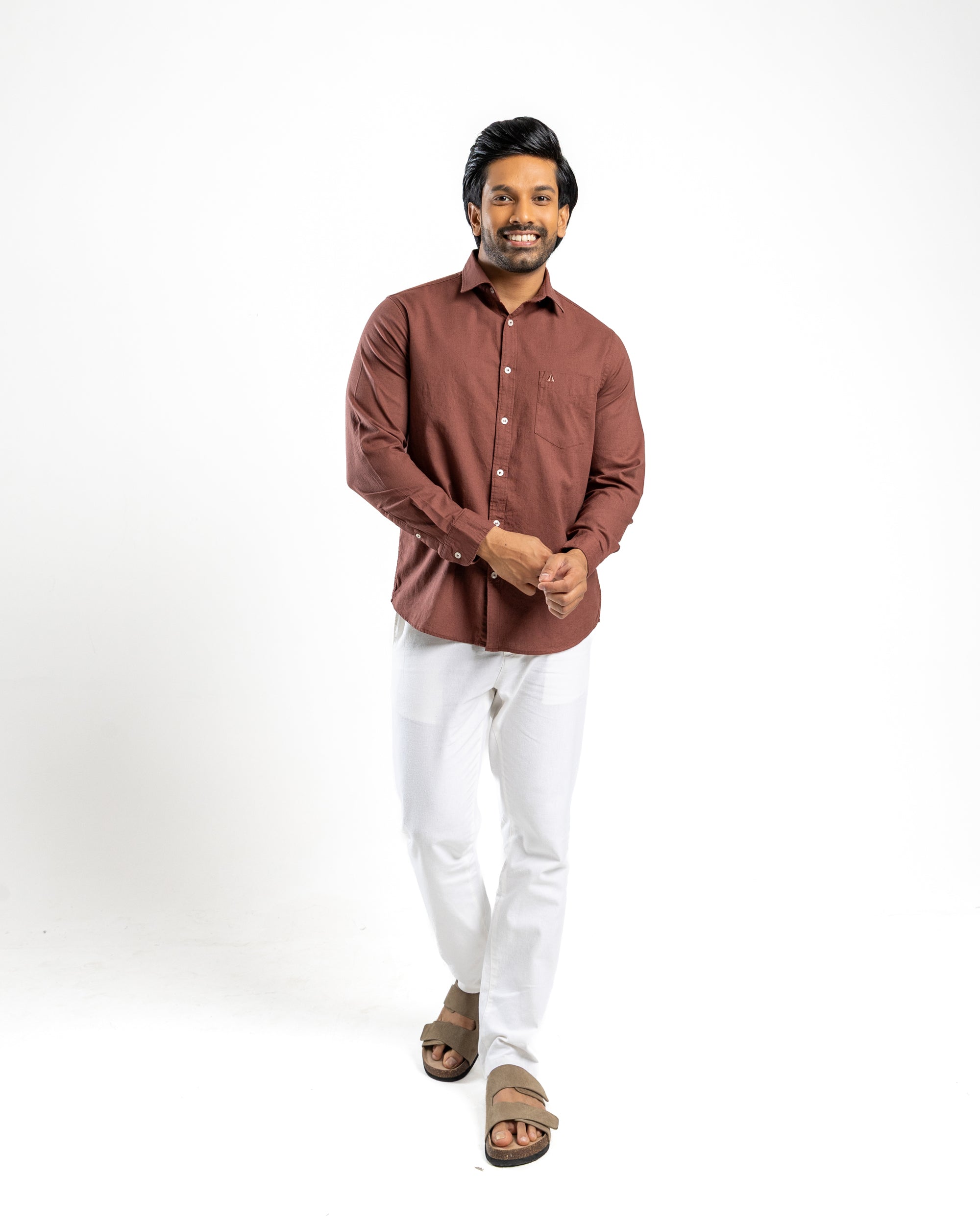 AnationZ Heritage Linen Slub Long Sleeve Shirt - Espresso Sri Lanka
