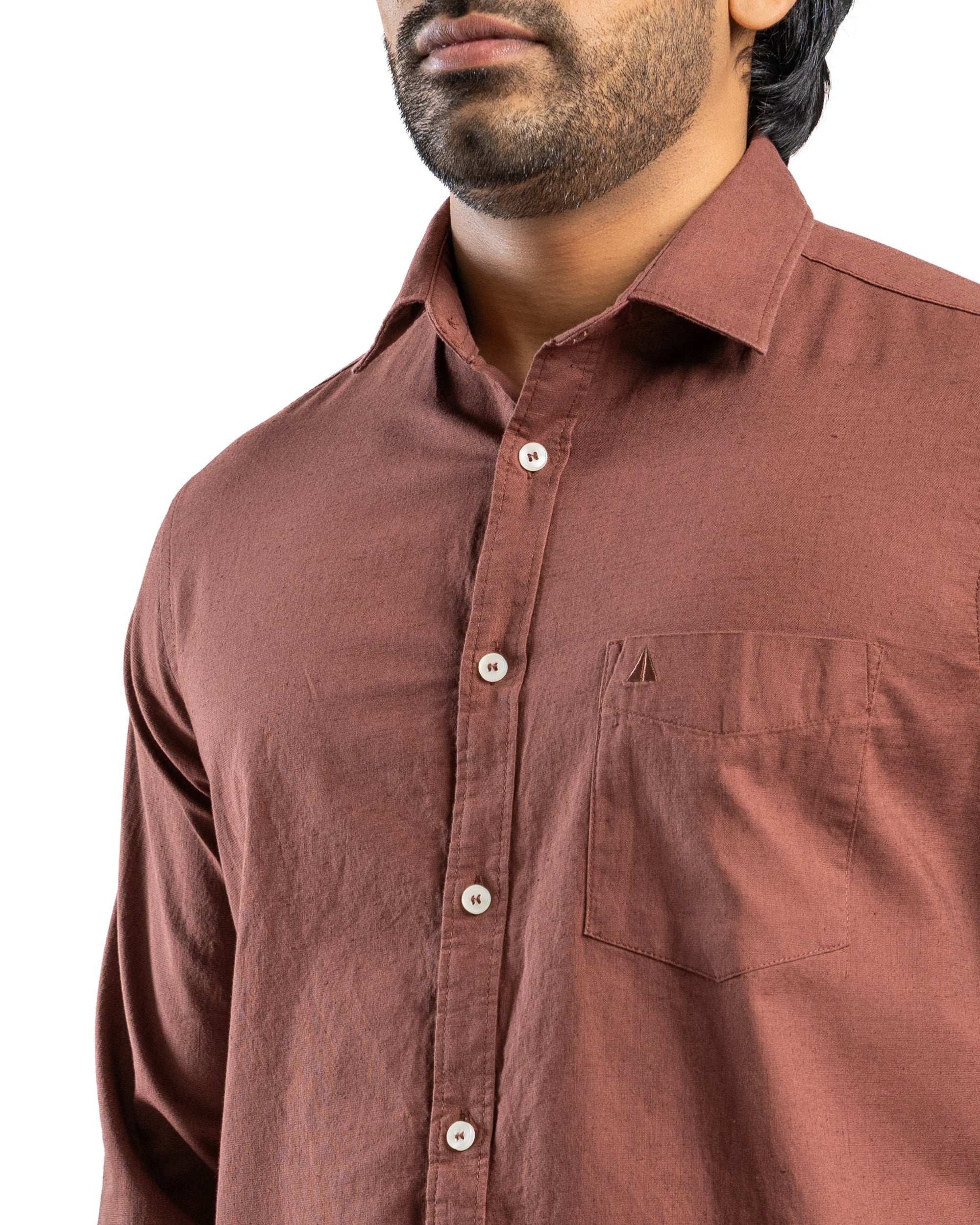 AnationZ Heritage Linen Slub Long Sleeve Shirt - Espresso Sri Lanka
