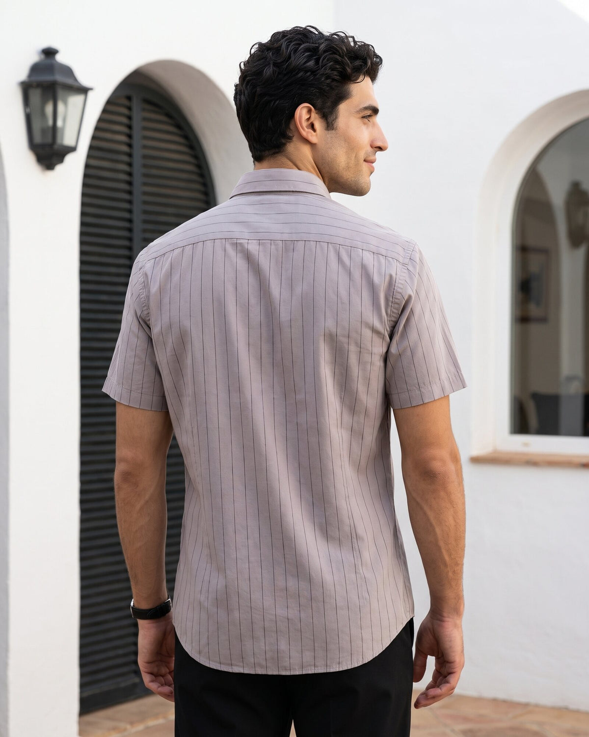 Essential Cotton Stripe Short Sleeve Shirt – Crushed Violet (1 of 4)