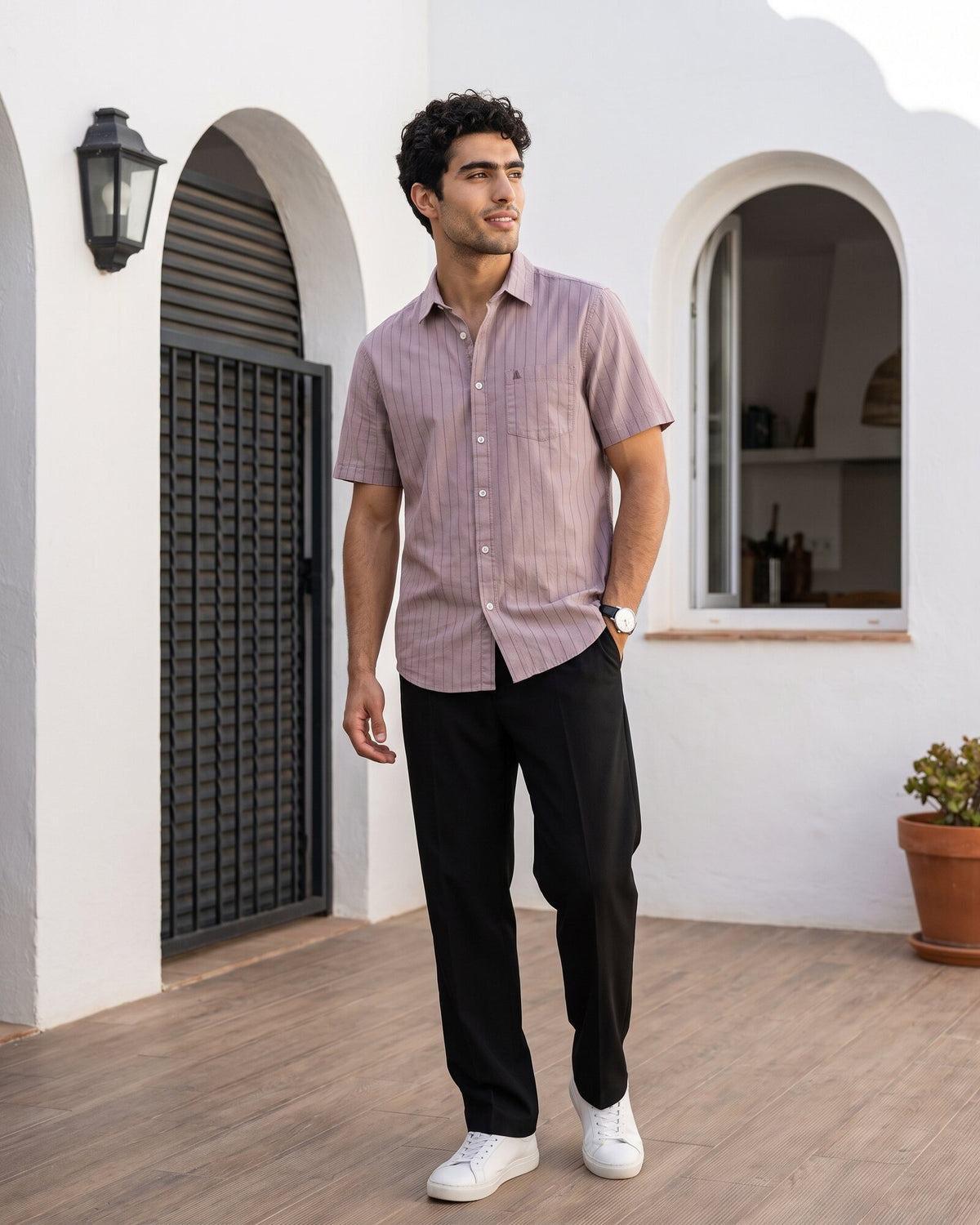 Essential Cotton Stripe Short Sleeve Shirt – Crushed Violet (4 of 4)