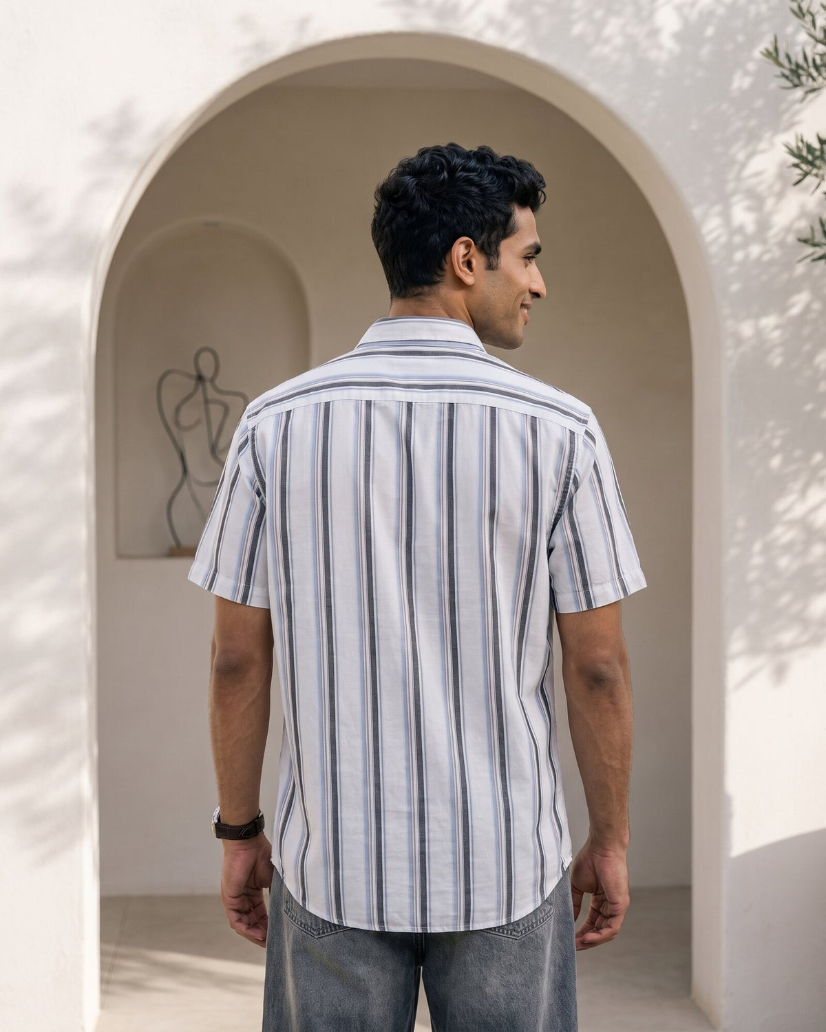 Essential Cotton Stripe Short Sleeve Shirt – Alpine White (2 of 4)