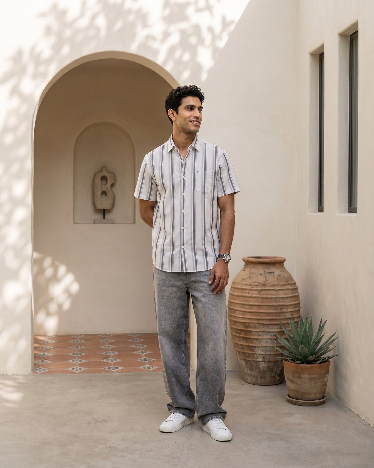 Essential Cotton Stripe Short Sleeve Shirt – Alpine White (3 of 4)