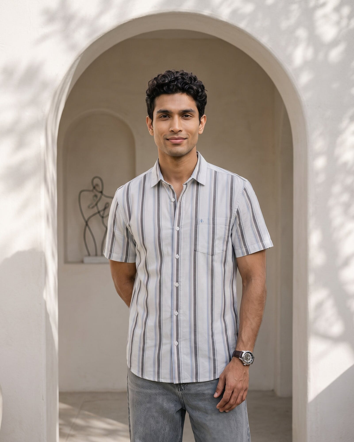 Essential Cotton Stripe Short Sleeve Shirt – Alpine White (4 of 4)