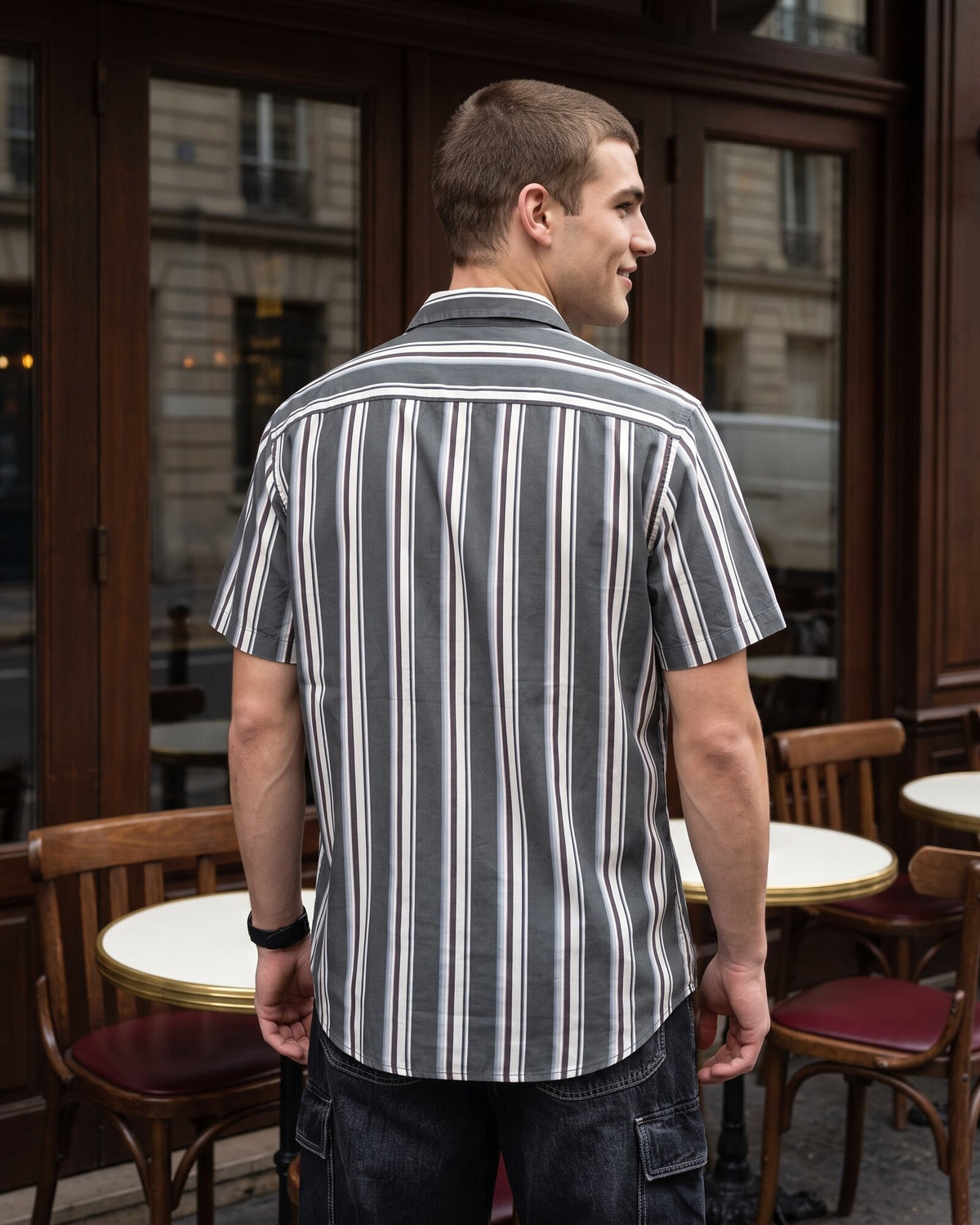 Essential Cotton Stripe Short Sleeve Shirt – Midnight Onyx (2 of 4)