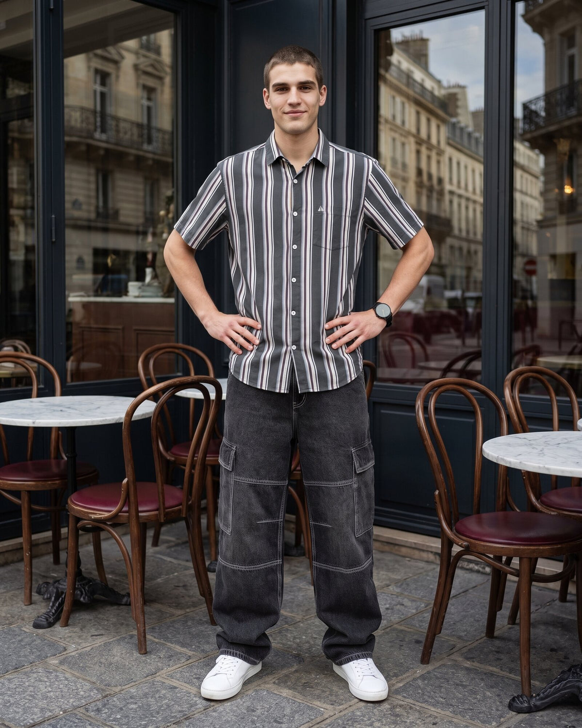 Essential Cotton Stripe Short Sleeve Shirt – Midnight Onyx (3 of 4)