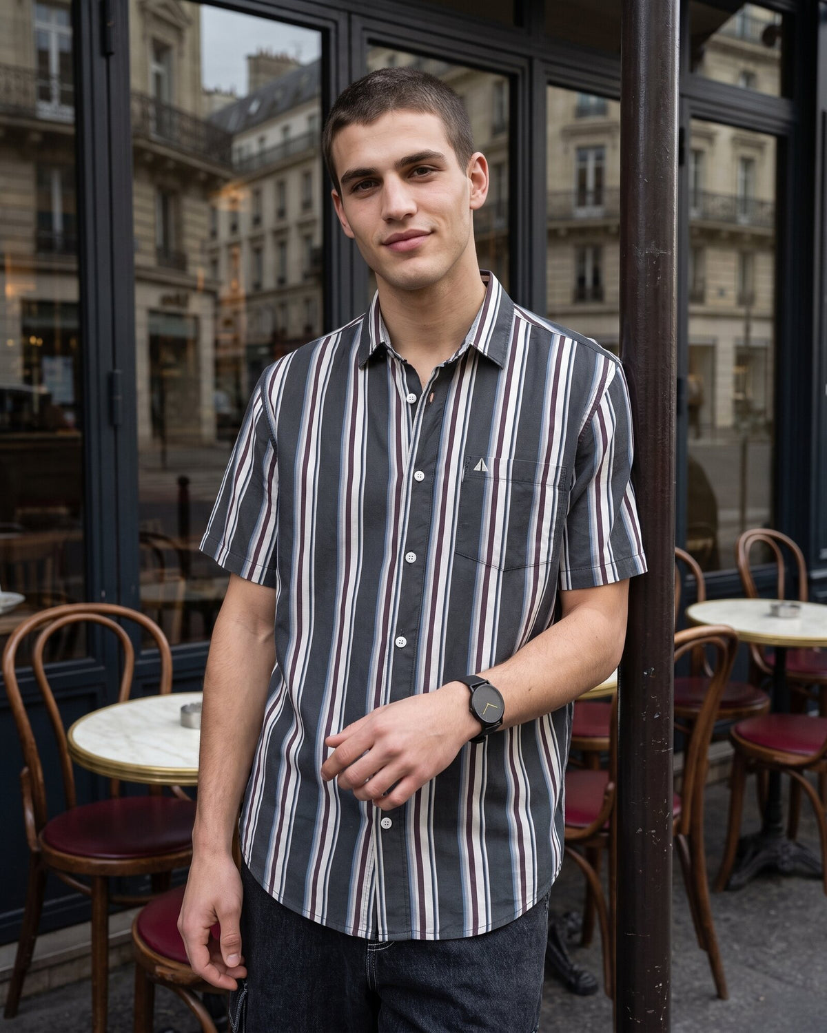 Essential Cotton Stripe Short Sleeve Shirt – Midnight Onyx (4 of 4)