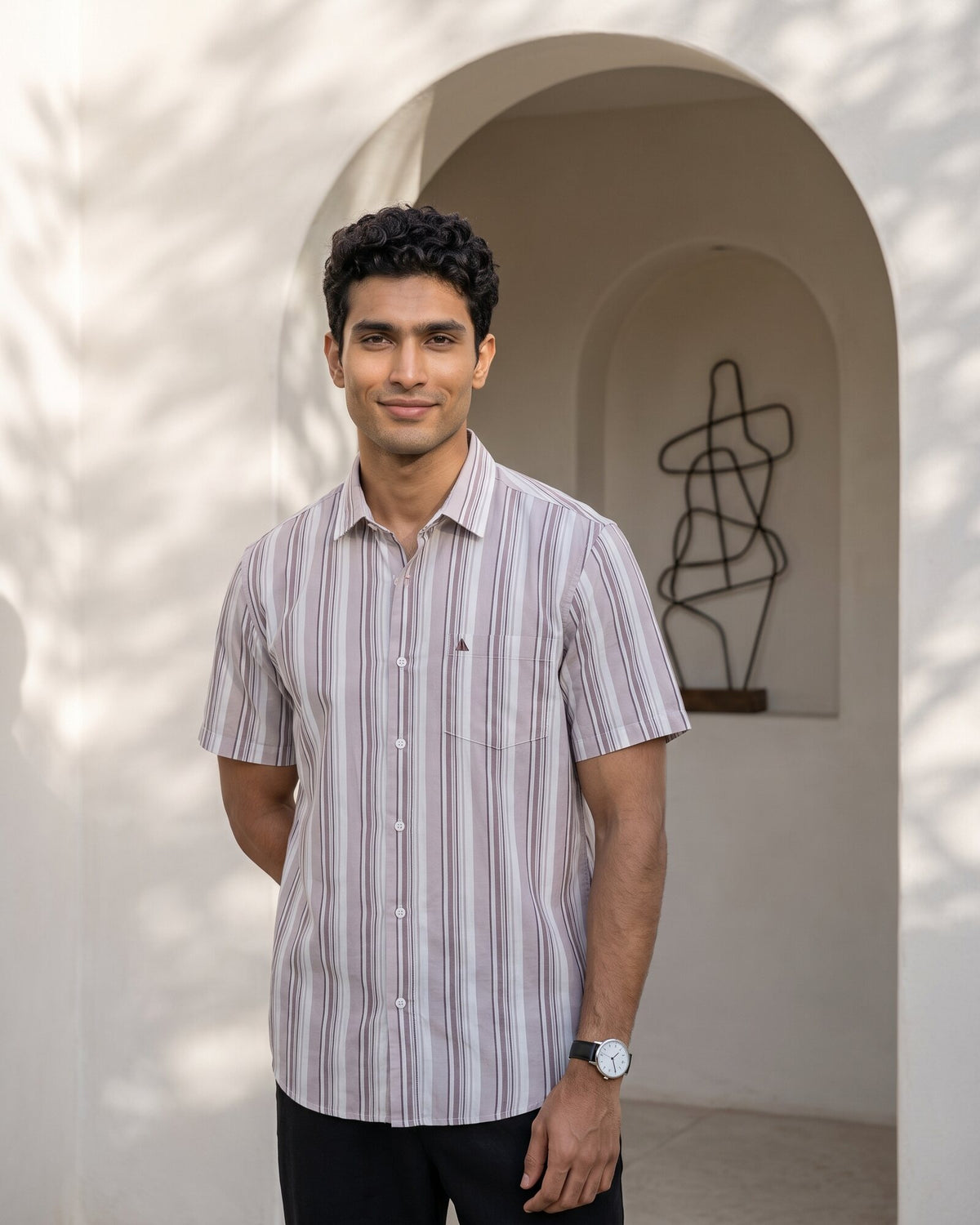 Essential Cotton Stripe Short Sleeve Shirt – Crushed Violet (3 of 4)