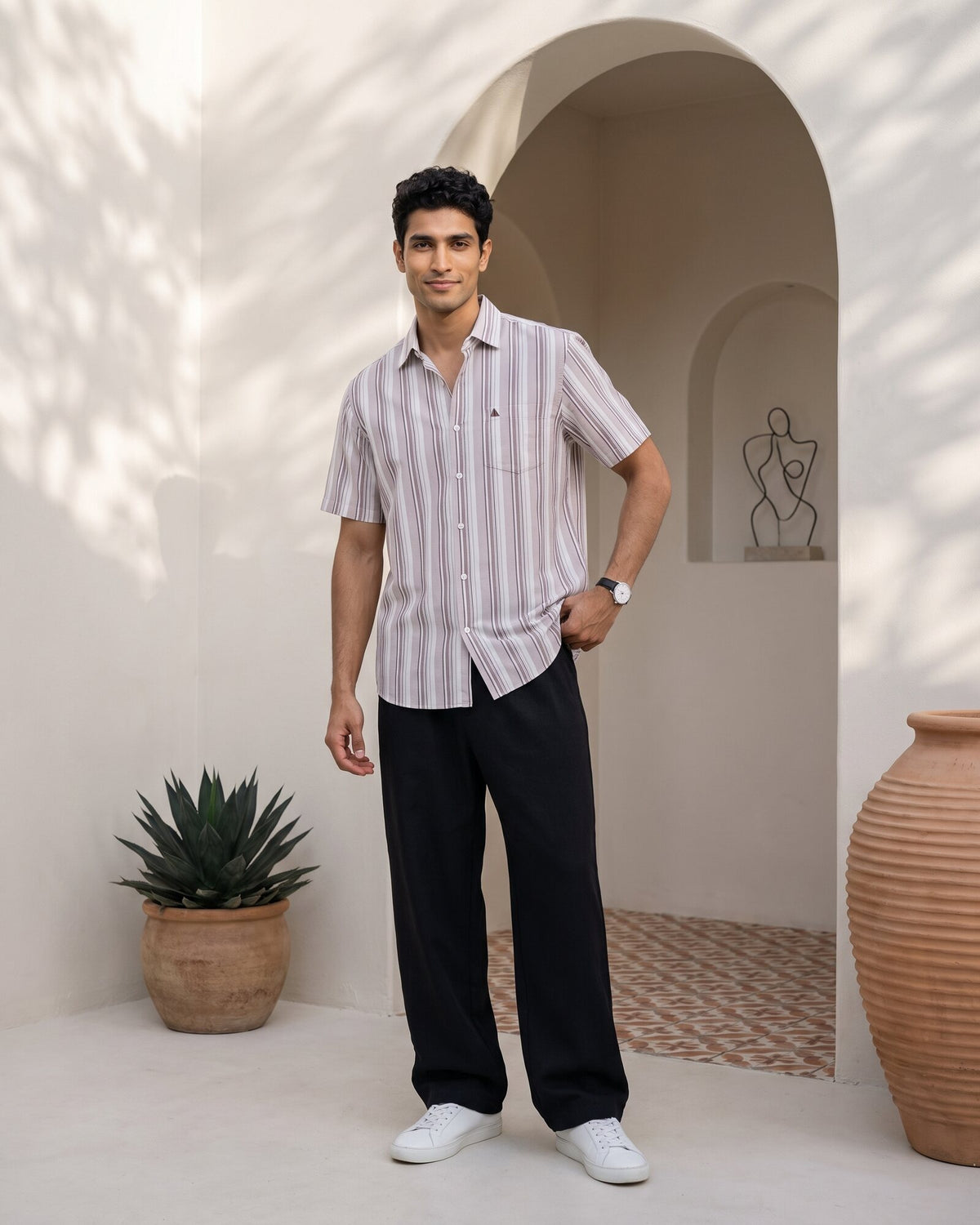Essential Cotton Stripe Short Sleeve Shirt – Crushed Violet (4 of 4)
