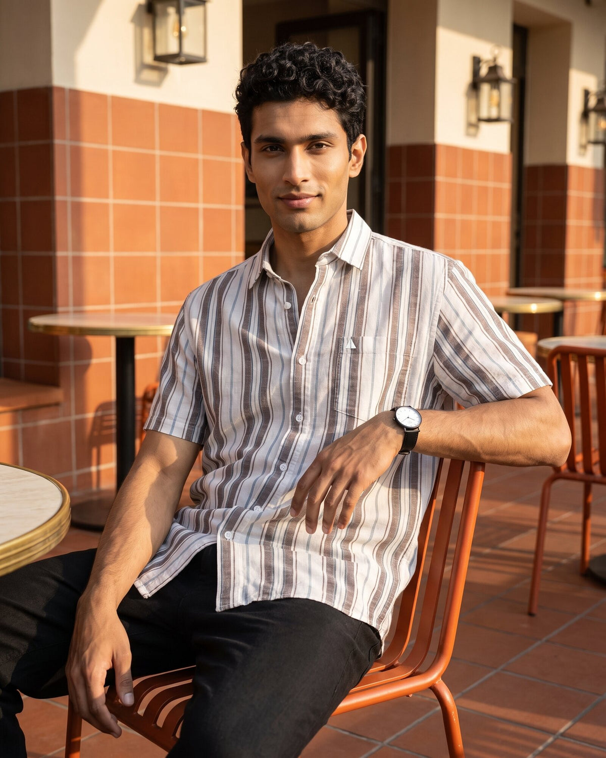 Essential Cotton Stripe Short Sleeve Shirt – Espresso (3 of 4)