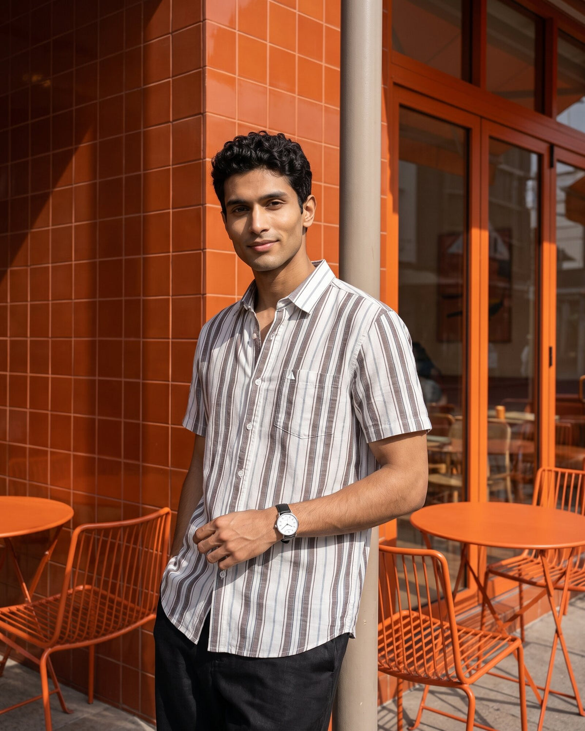 Essential Cotton Stripe Short Sleeve Shirt – Espresso (4 of 4)