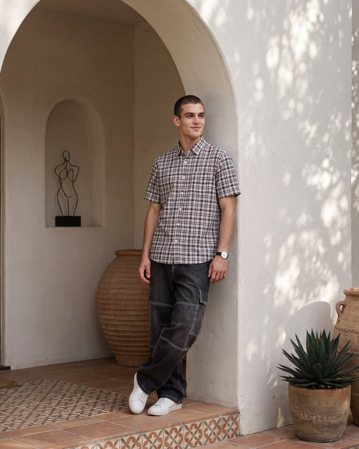 Essential Cotton Check Short Sleeve Shirt – Raw Canvas (3 of 4)