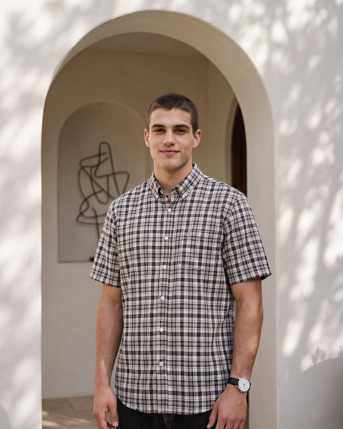 Essential Cotton Check Short Sleeve Shirt – Raw Canvas (4 of 4)