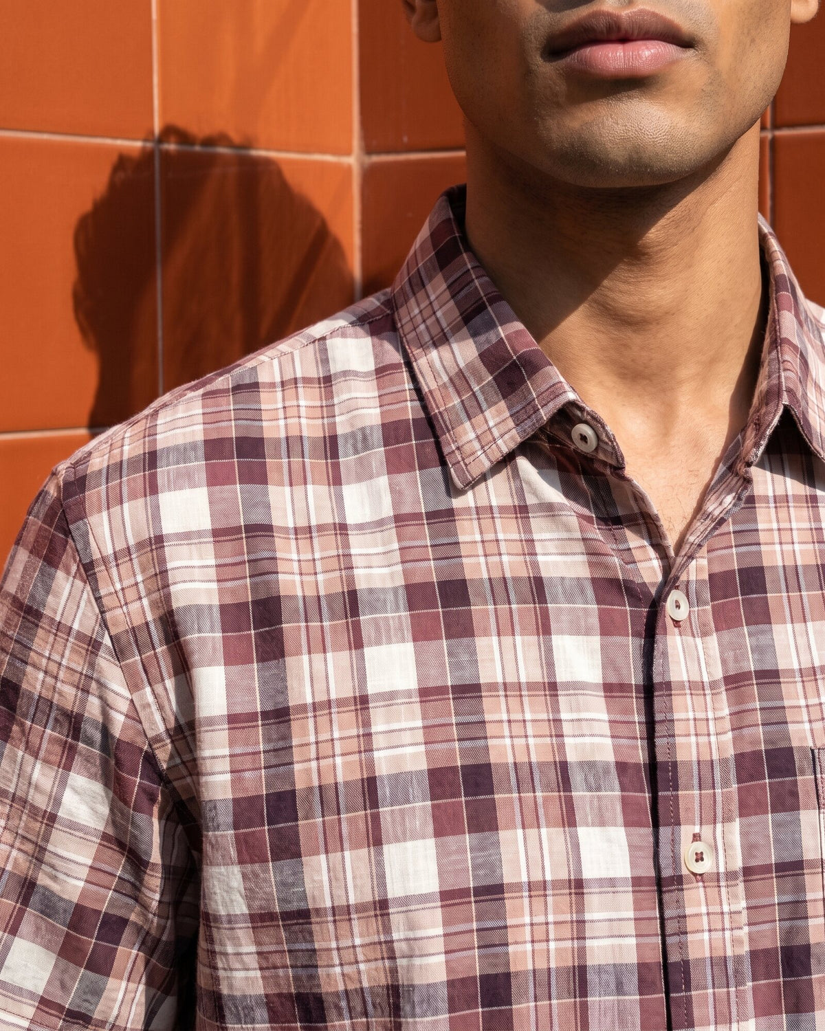 Essential Cotton Check Short Sleeve Shirt – Burnt Sienna (1 of 4)