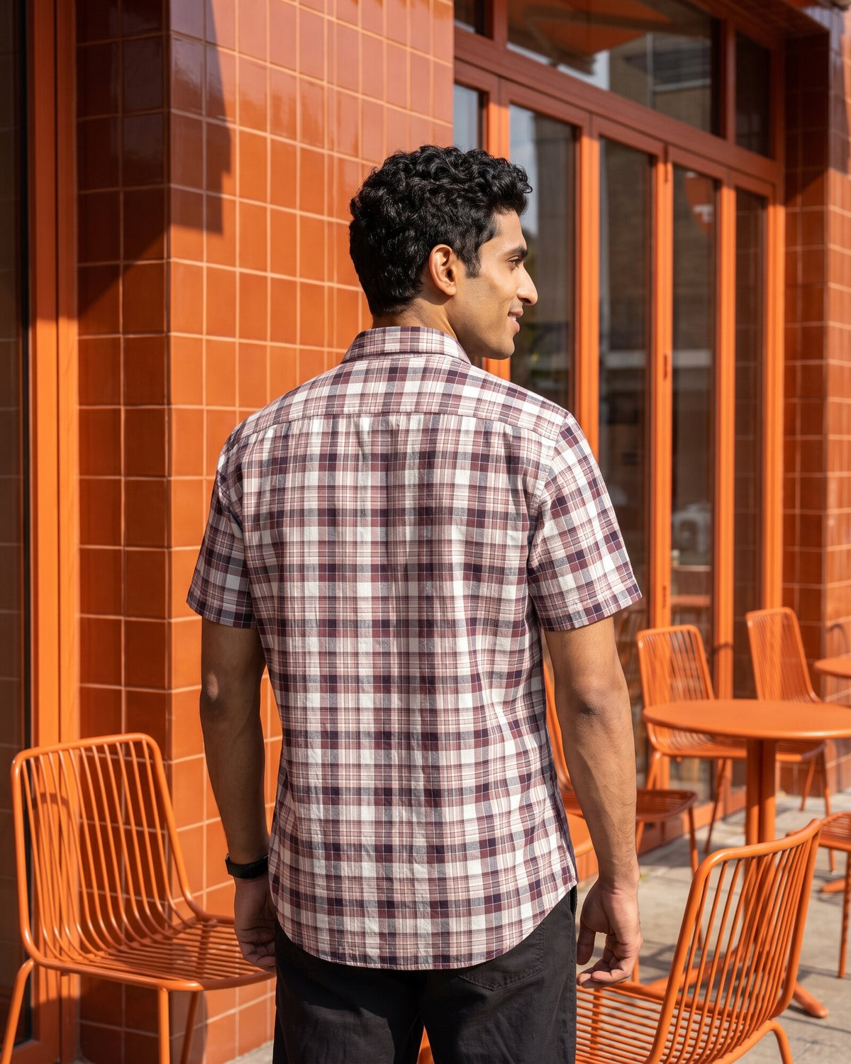 Essential Cotton Check Short Sleeve Shirt – Burnt Sienna (2 of 4)