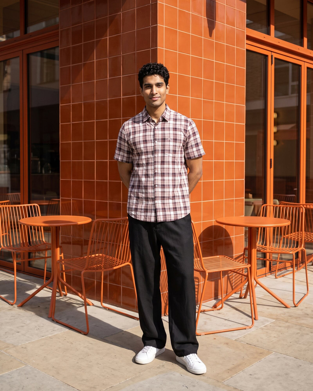 Essential Cotton Check Short Sleeve Shirt – Burnt Sienna (3 of 4)