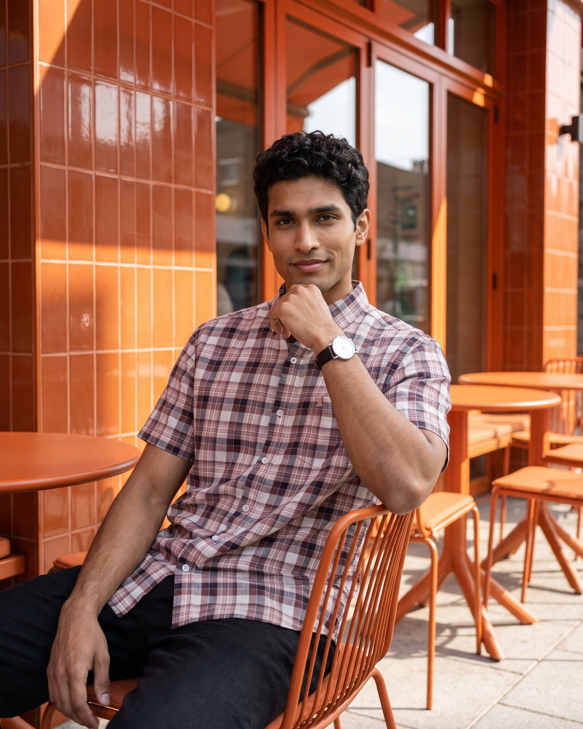 Essential Cotton Check Short Sleeve Shirt – Burnt Sienna (4 of 4)