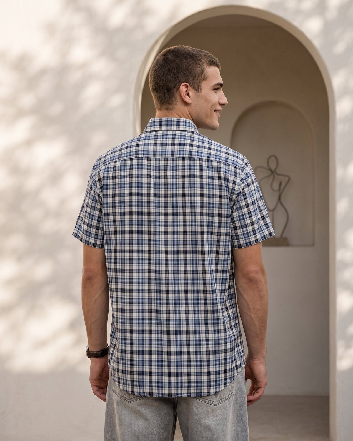 Essential Cotton Check Short Sleeve Shirt – Atlantic Blue (2 of 4)