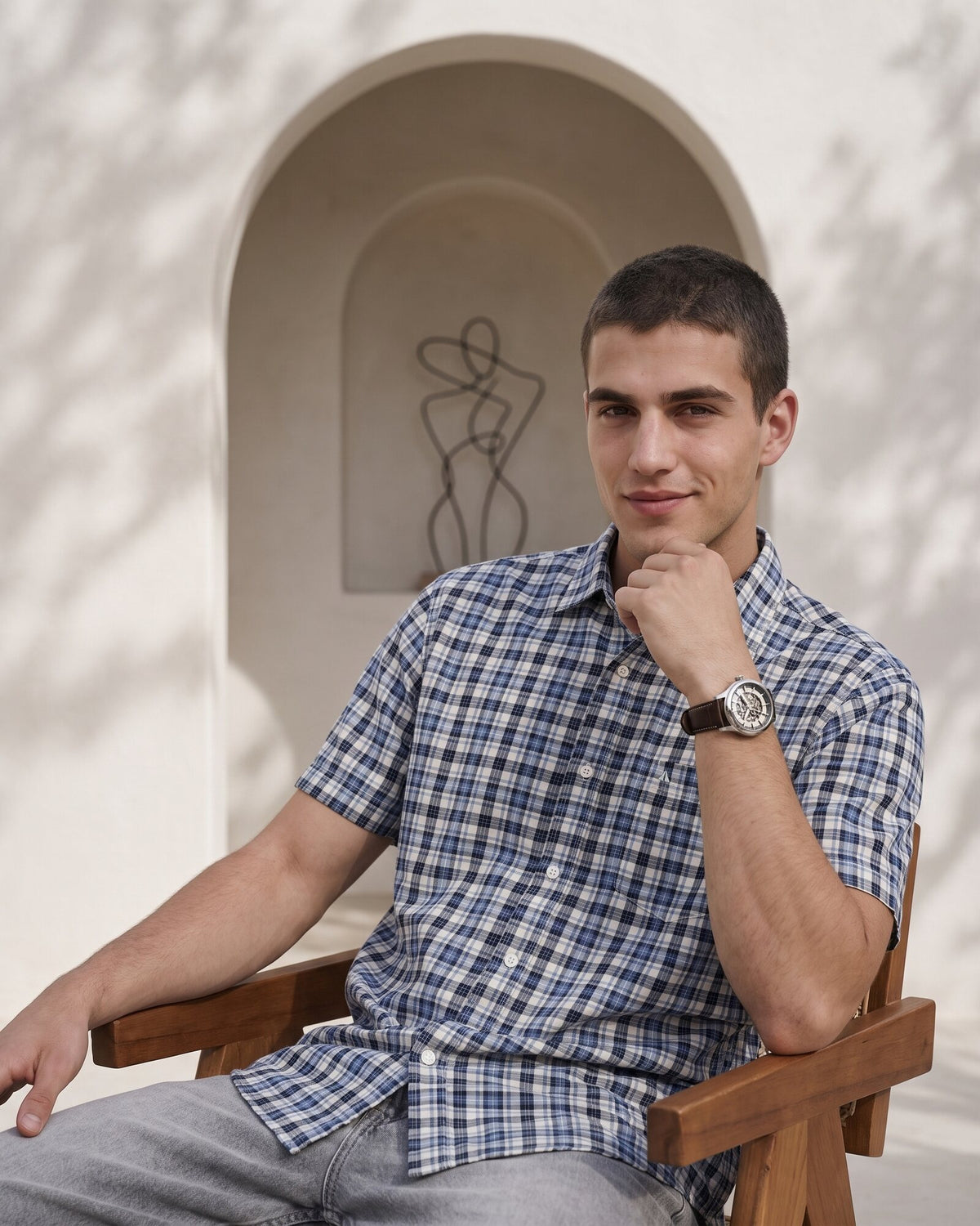 Essential Cotton Check Short Sleeve Shirt – Atlantic Blue (4 of 4)