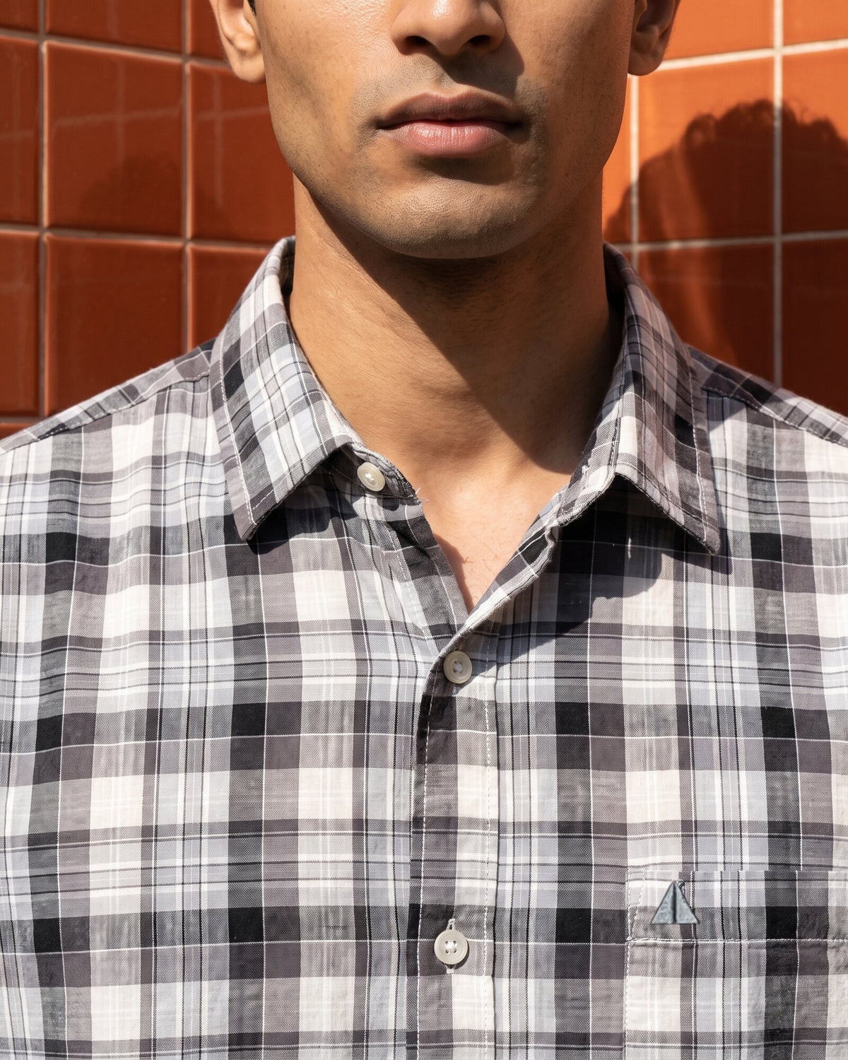 Essential Cotton Check Short Sleeve Shirt – Stone Fog (1 of 4)