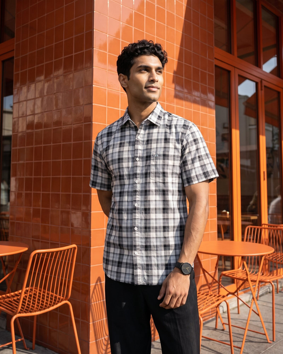 Essential Cotton Check Short Sleeve Shirt – Stone Fog (3 of 4)