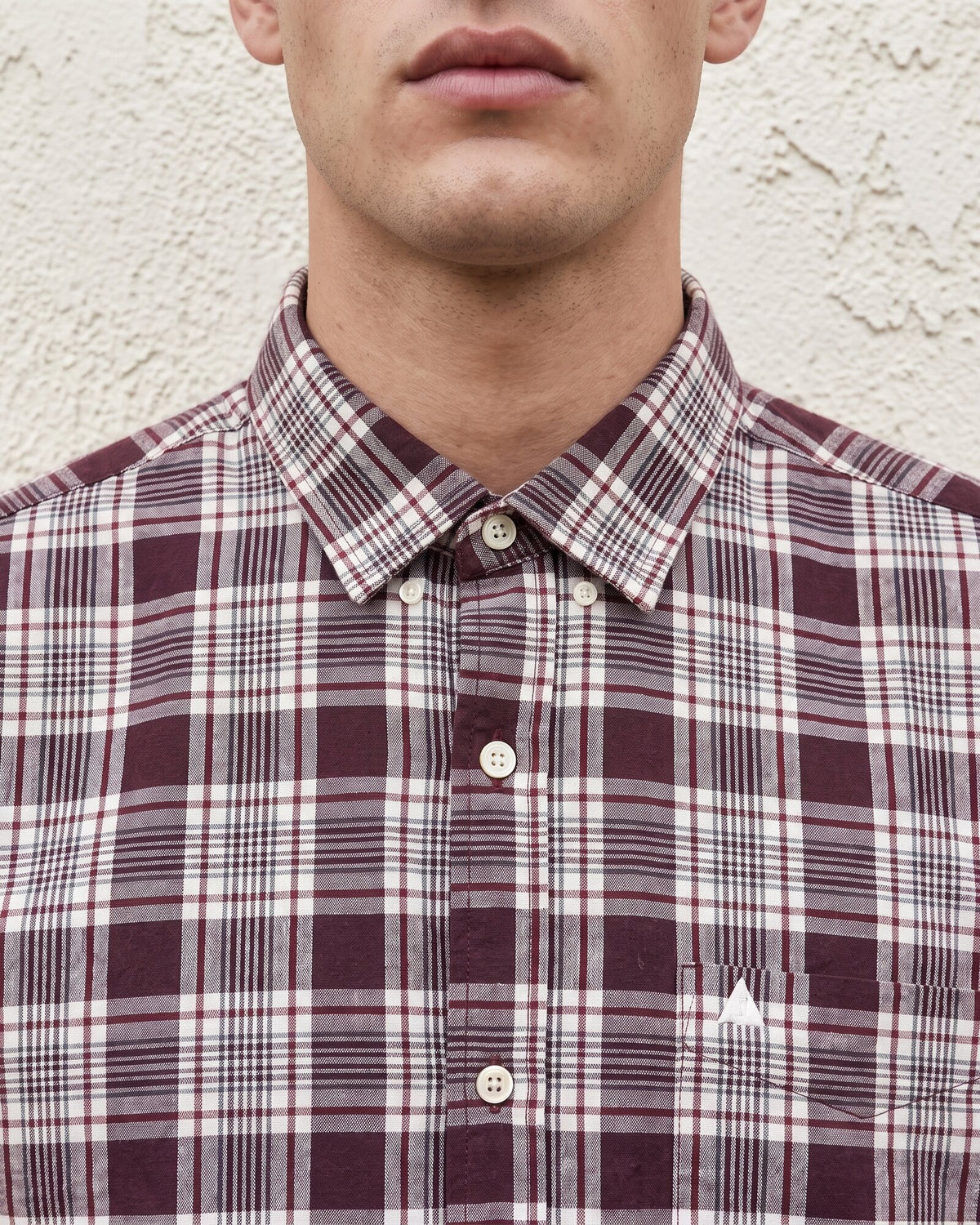 Essential Cotton Check Short Sleeve Shirt – Burgundy Reserve (1 of 4)