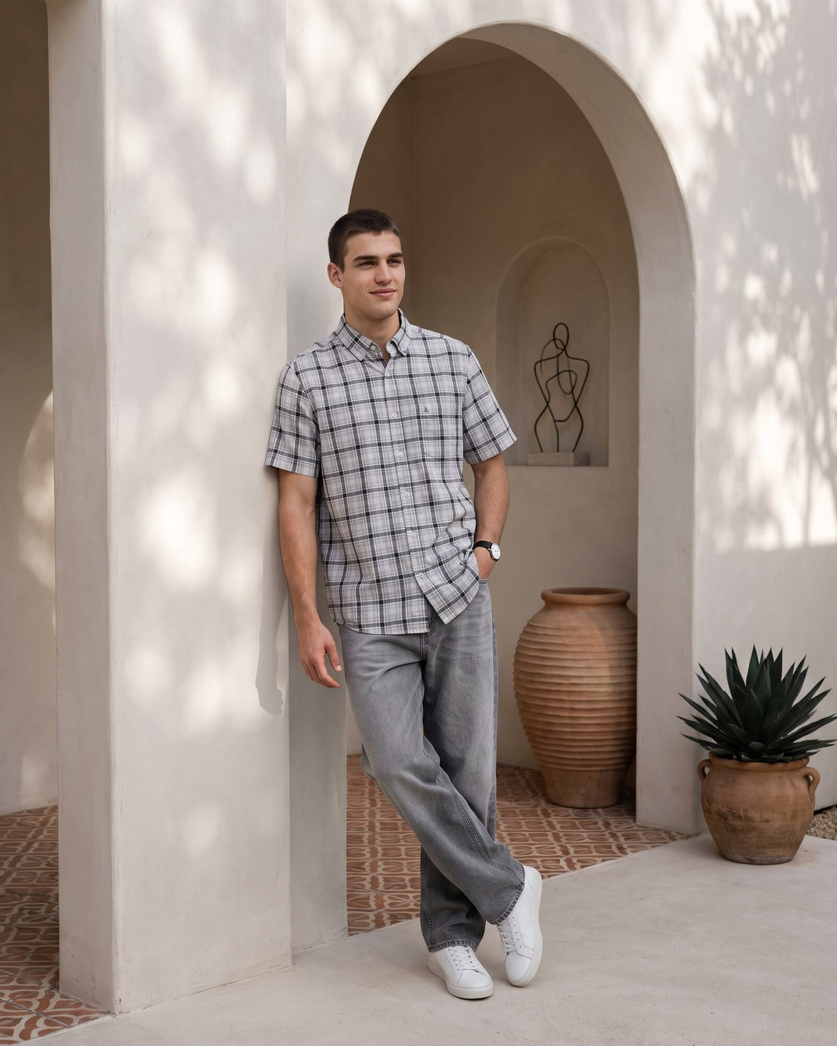 Essential Cotton Check Short Sleeve Shirt – Slate Fog (4 of 4)