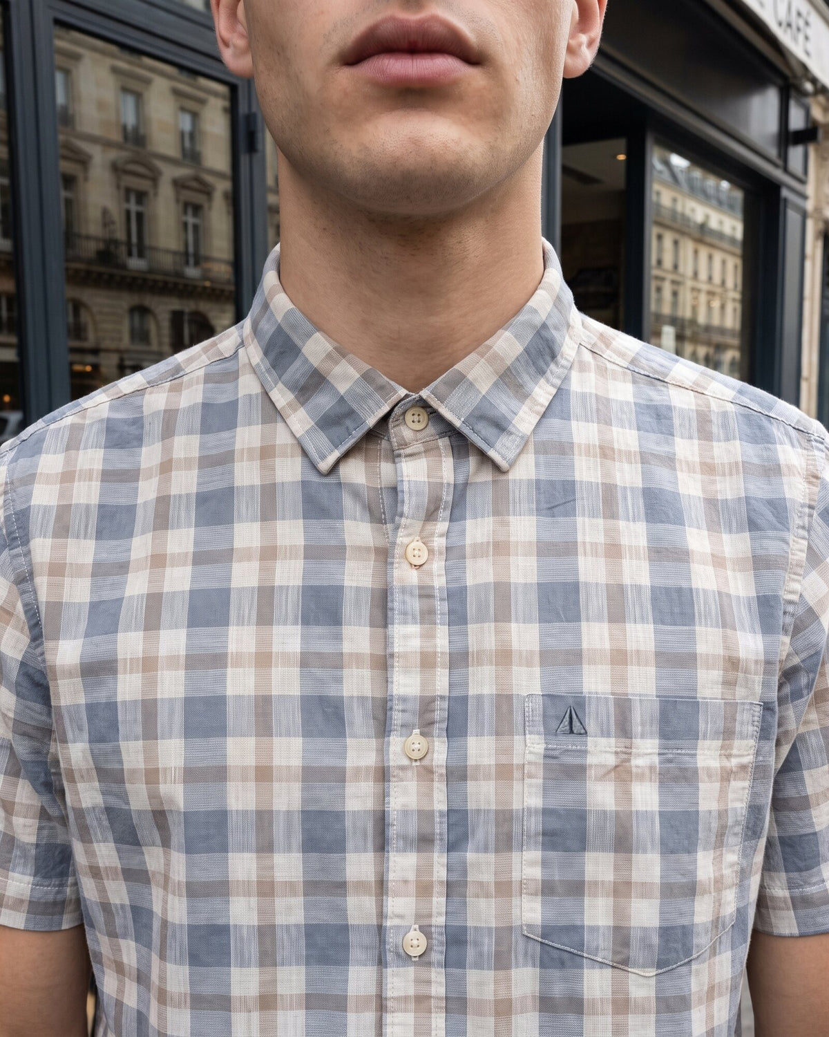 Essential Cotton Check Short Sleeve Shirt – Stone Fog (1 of 4)