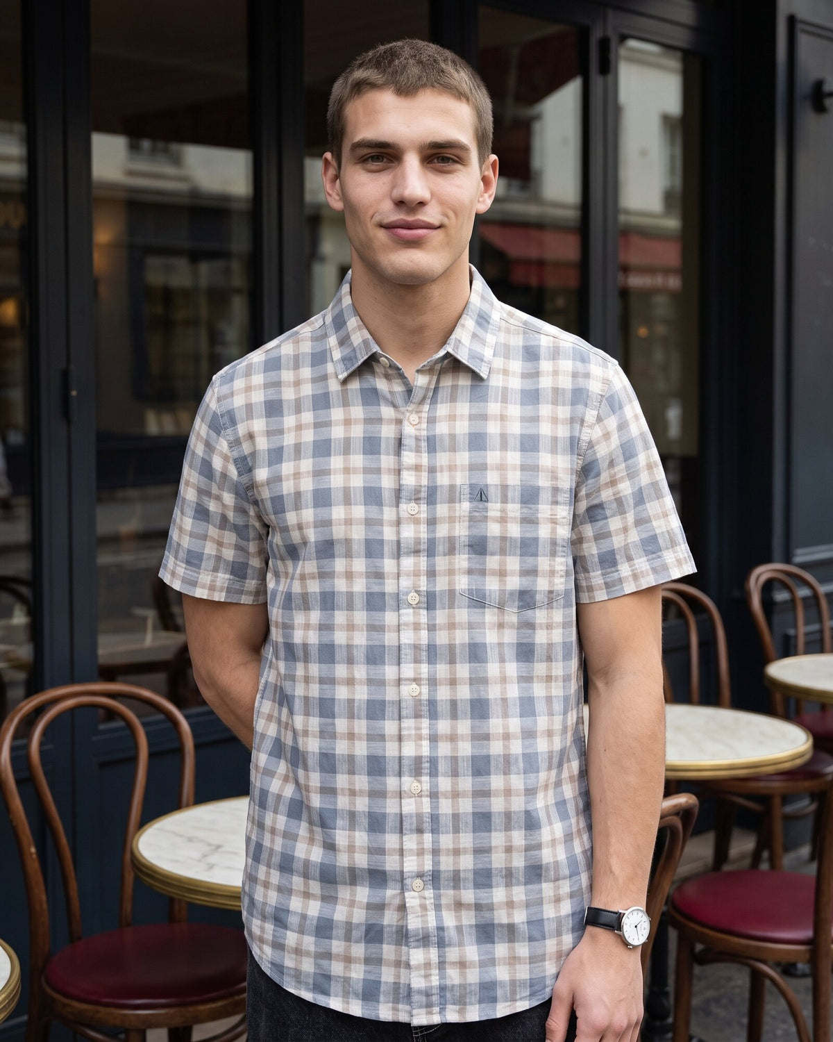 Essential Cotton Check Short Sleeve Shirt – Stone Fog (3 of 4)