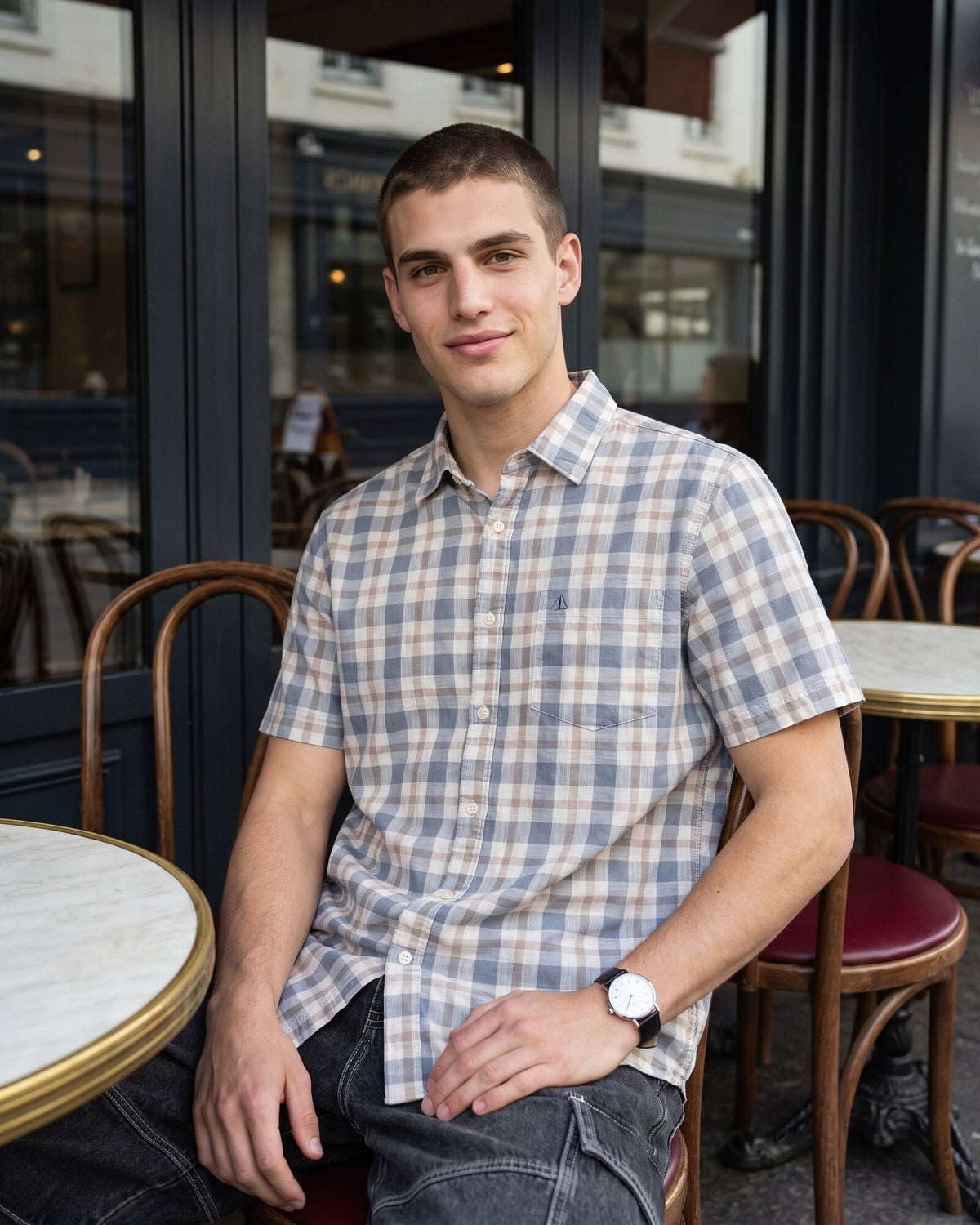 Essential Cotton Check Short Sleeve Shirt – Stone Fog (4 of 4)