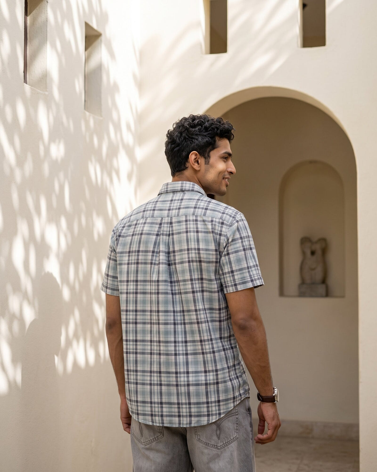 Essential Cotton Check Short Sleeve Shirt – Atlantic Blue (3 of 4)