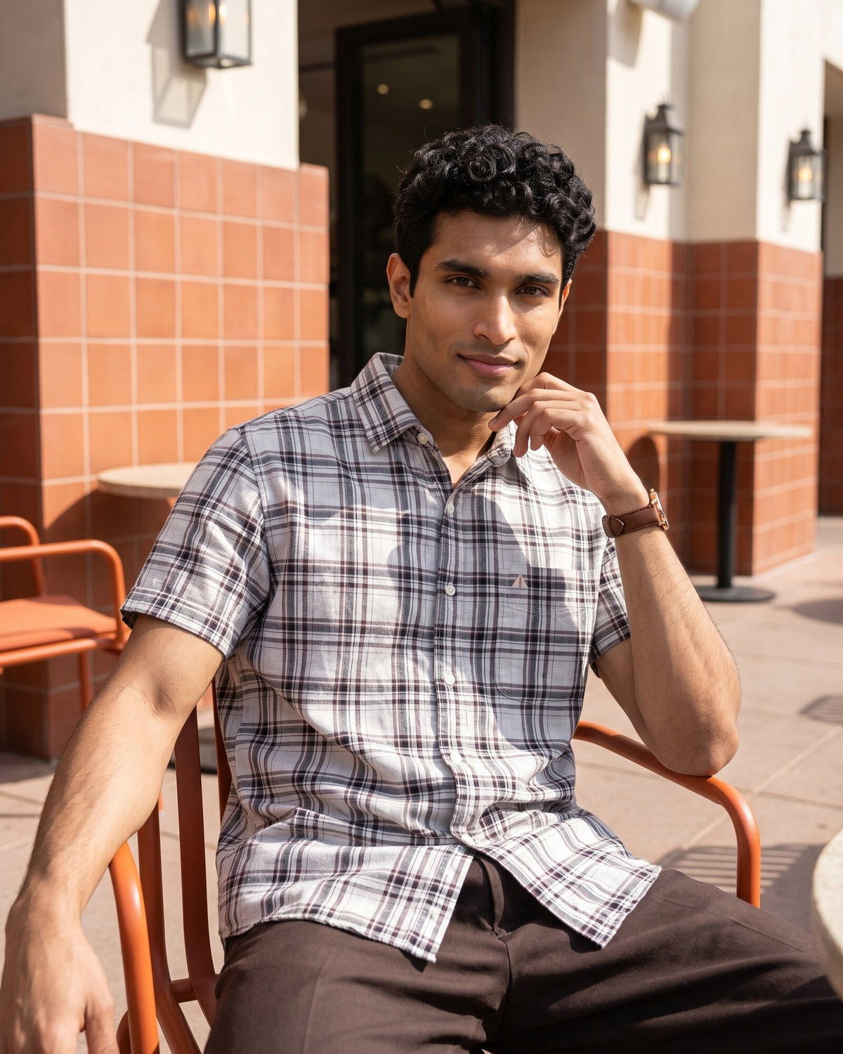 Essential Cotton Check Short Sleeve Shirt – Burgundy Reserve (4 of 4)