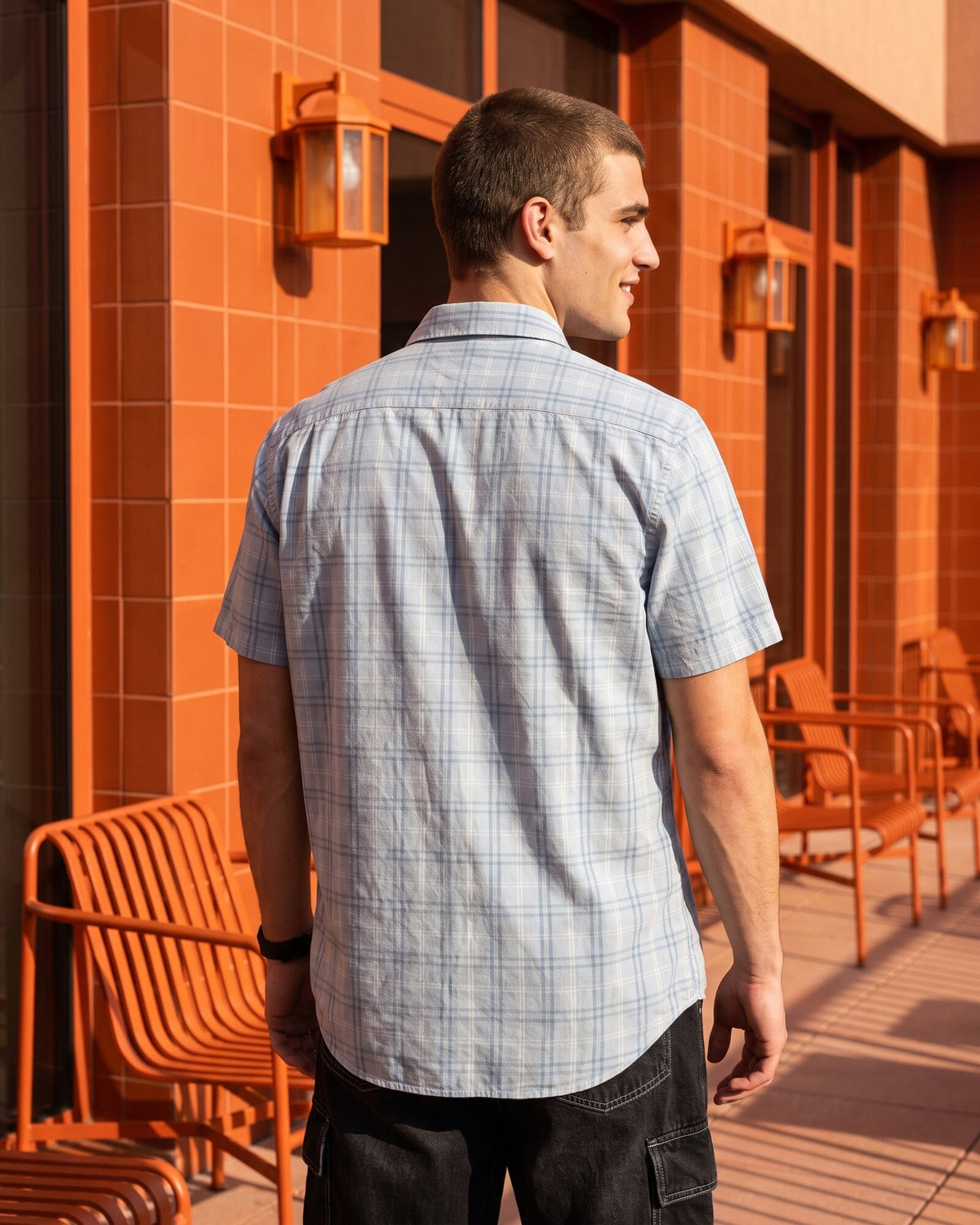 Essential Cotton Check Short Sleeve Shirt – Open Sky (2 of 4)