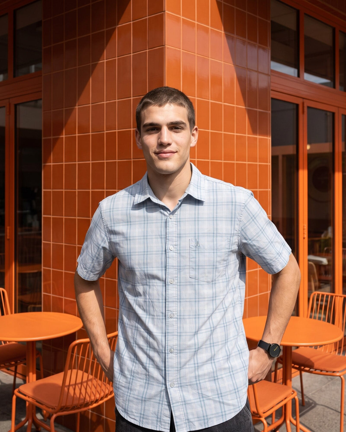 Essential Cotton Check Short Sleeve Shirt – Open Sky (3 of 4)