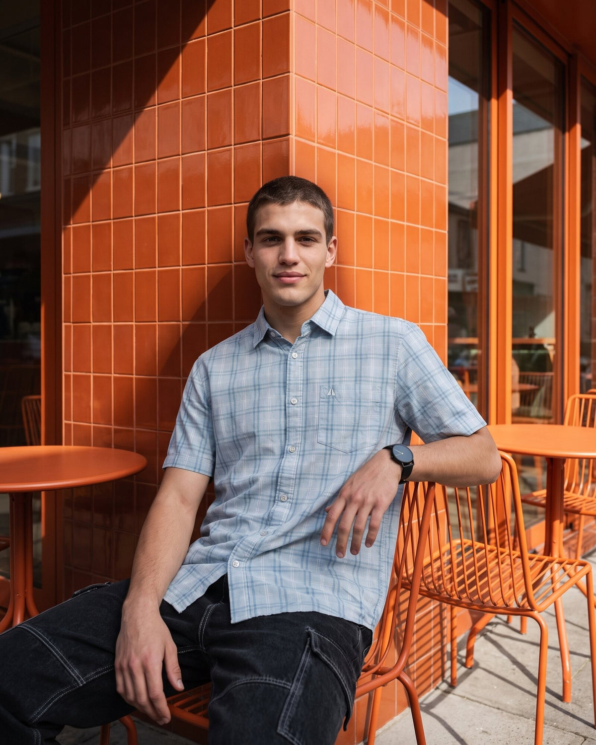 Essential Cotton Check Short Sleeve Shirt – Open Sky (4 of 4)