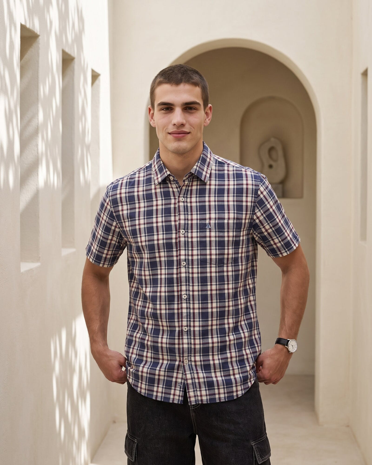 Essential Cotton Check Short Sleeve Shirt – Midnight Ink (4 of 4)
