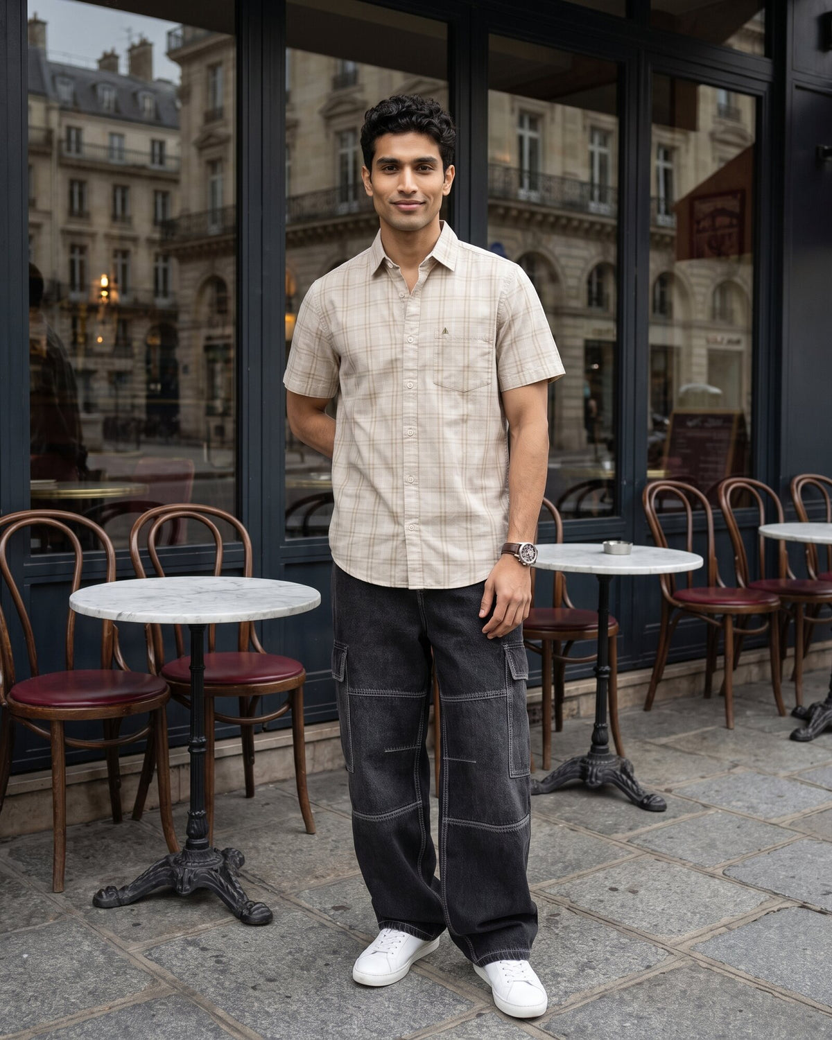 Essential Cotton Check Short Sleeve Shirt – Aged Ivory (3 of 4)