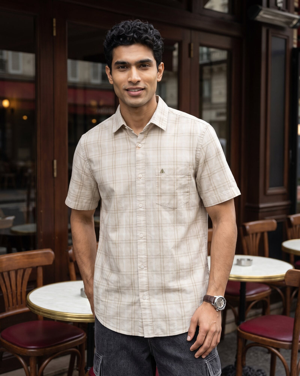 Essential Cotton Check Short Sleeve Shirt – Aged Ivory (4 of 4)