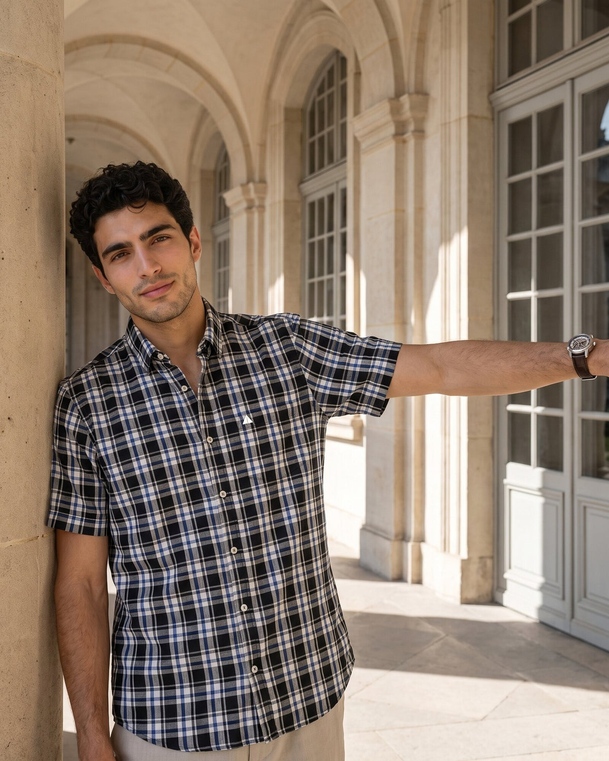 Essential Cotton Check Short Sleeve Shirt – Midnight Onyx (1 of 4)
