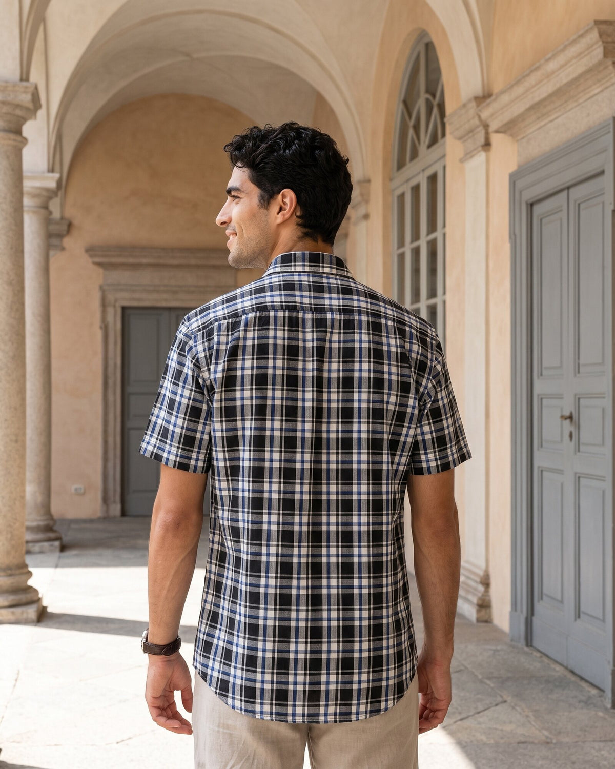 Essential Cotton Check Short Sleeve Shirt – Midnight Onyx (3 of 4)