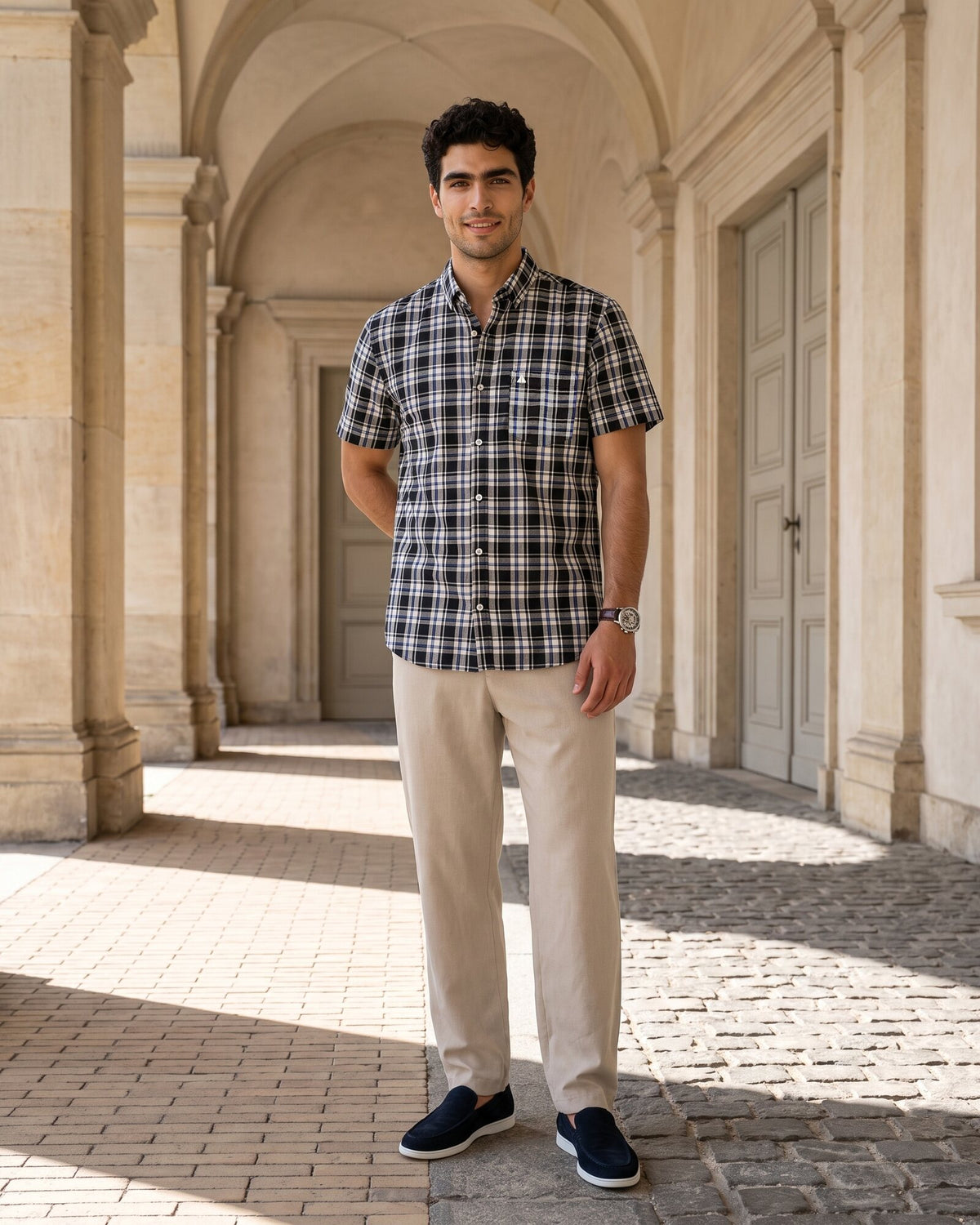Essential Cotton Check Short Sleeve Shirt – Midnight Onyx (4 of 4)