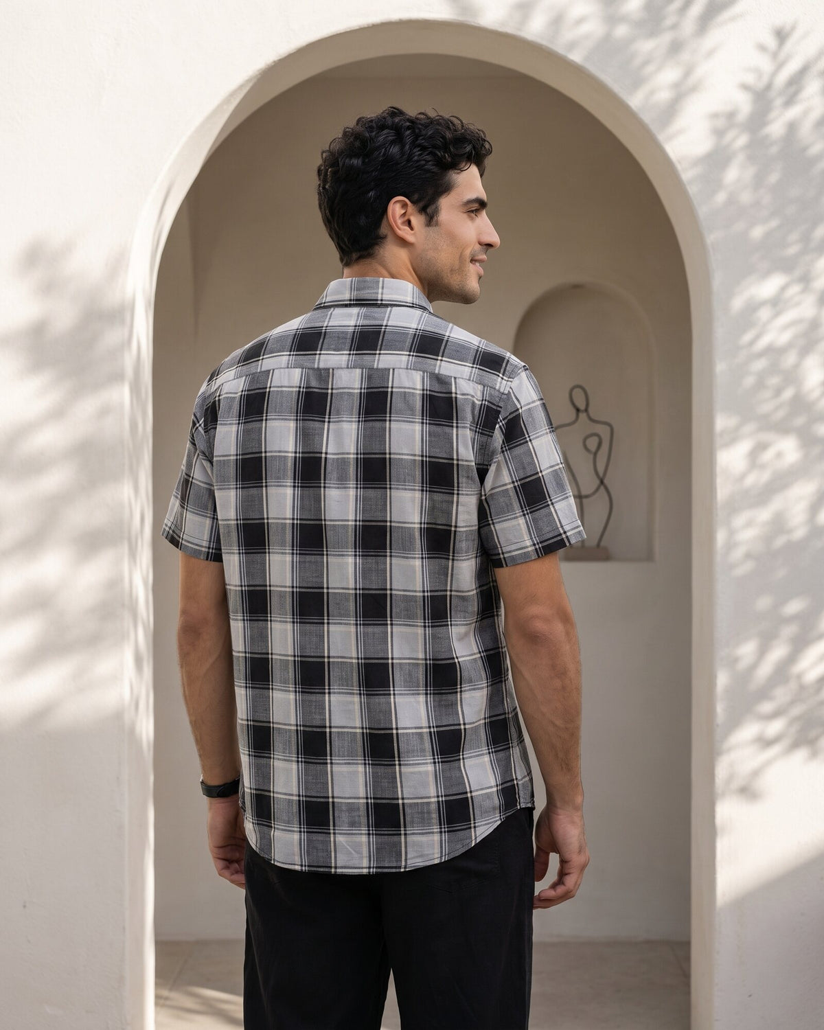 Essential Cotton Check Short Sleeve Shirt – Graphite (2 of 4)
